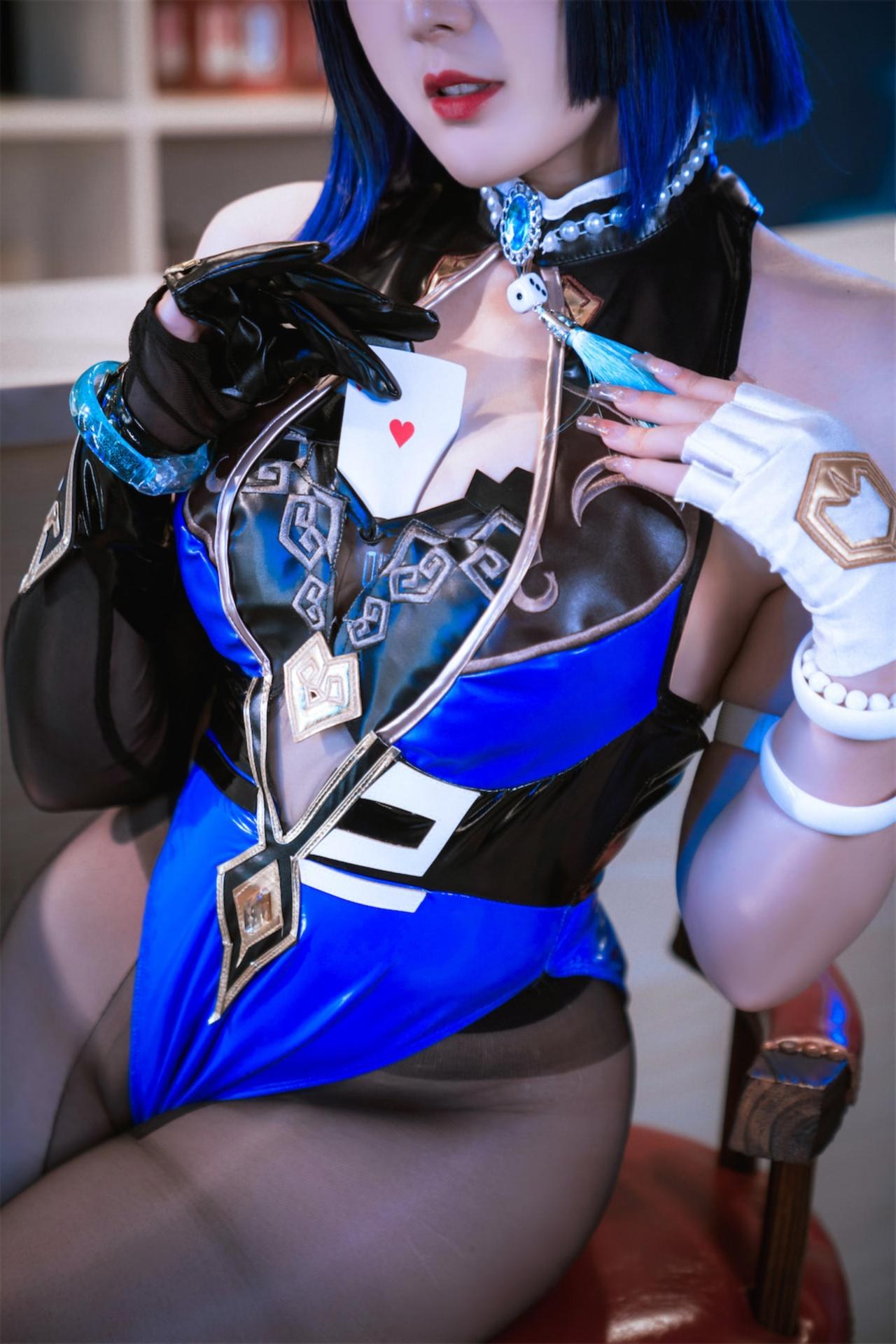 [cosplay] Natsuko夏夏子 - 原神夜蘭兔女郎：酒吧黑絲高衩大尺度還原 74P1V