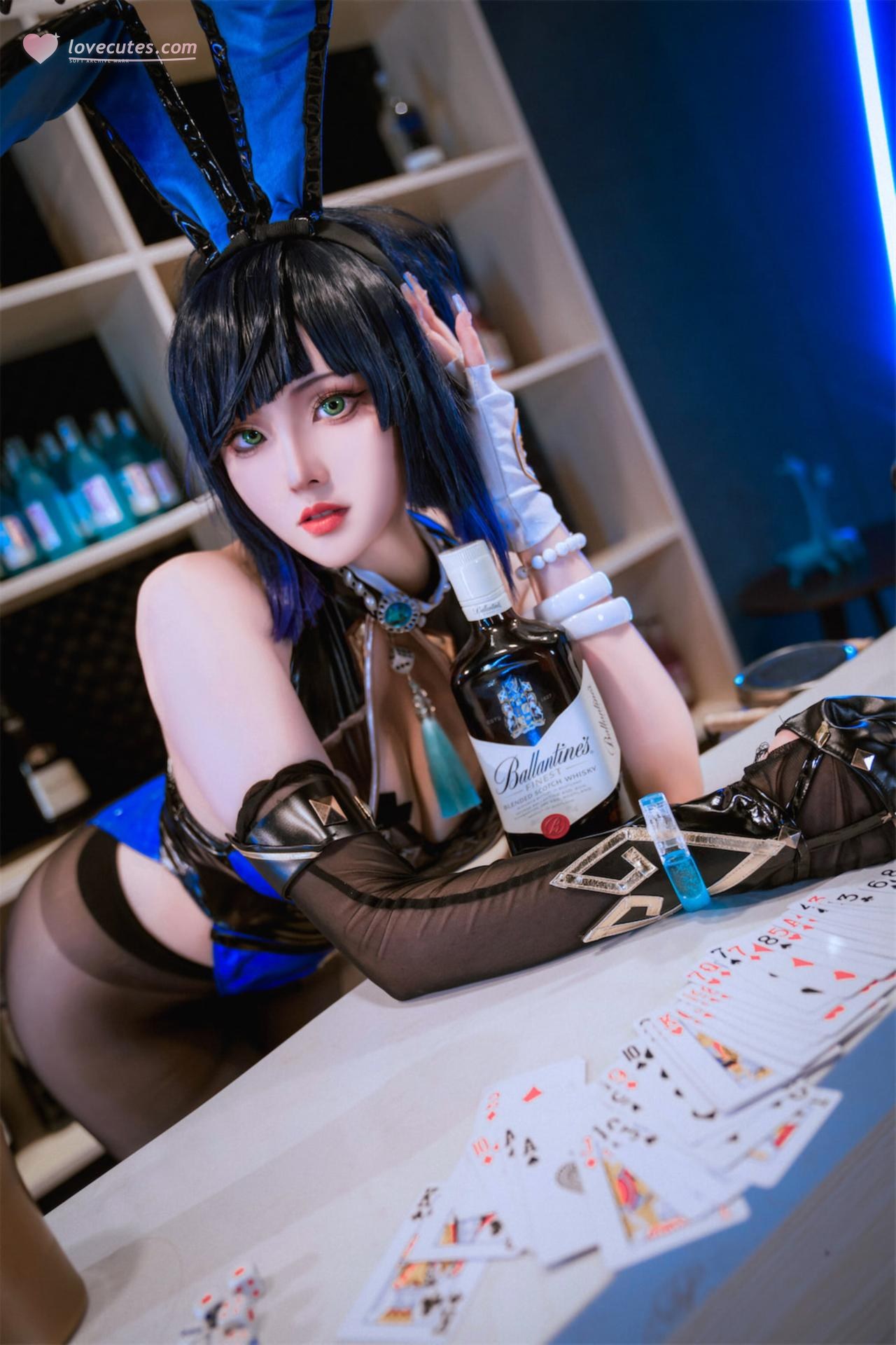 [cosplay] Natsuko夏夏子 - 原神夜蘭兔女郎：酒吧黑絲高衩大尺度還原 74P1V