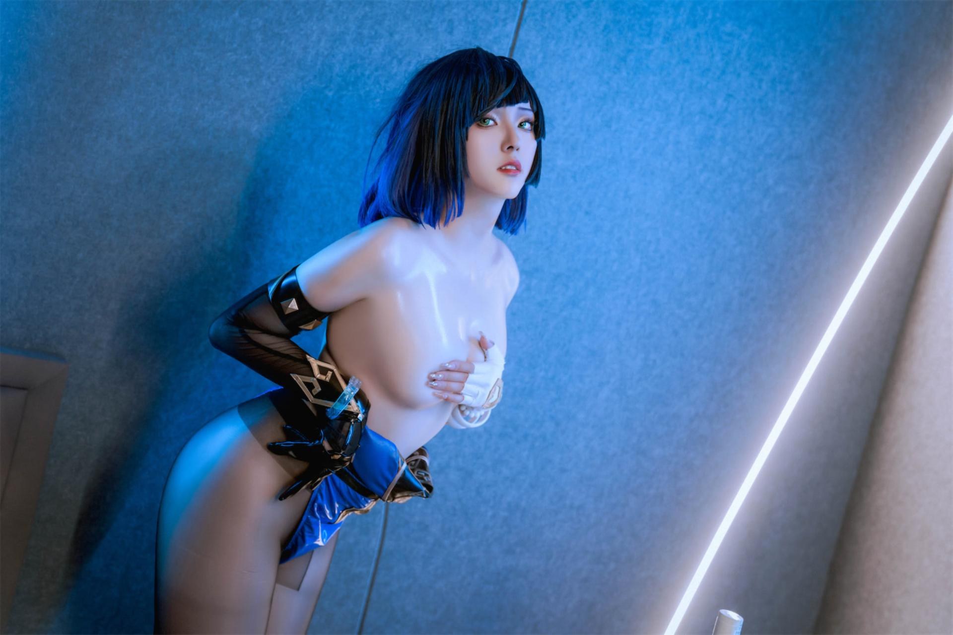 [cosplay] Natsuko夏夏子 - 原神夜蘭兔女郎：酒吧黑絲高衩大尺度還原 74P1V