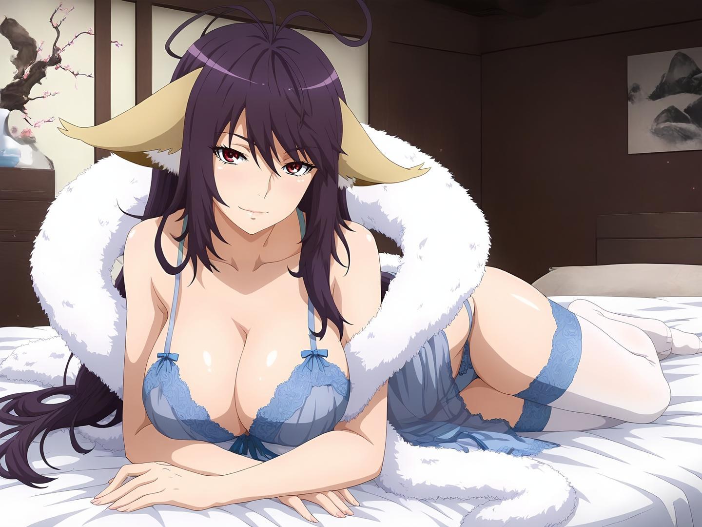 AI Generated Anime Girl - Tu Shan Yaya Vol.1: Black Stockings Bedroom Shot Revealing Intimate Area 128P