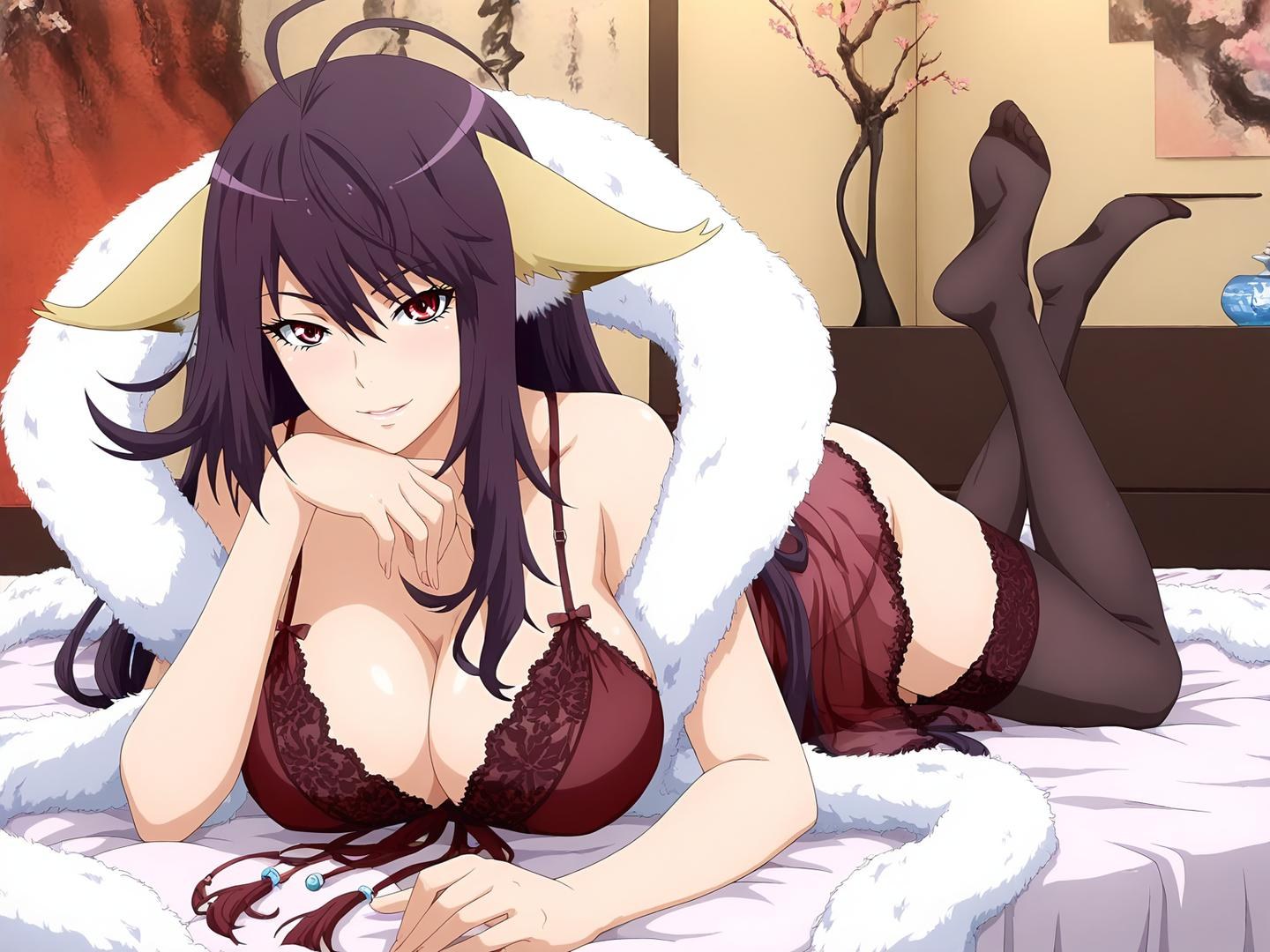 AI Generated Anime Girl - Tu Shan Yaya Vol.1: Black Stockings Bedroom Shot Revealing Intimate Area 128P