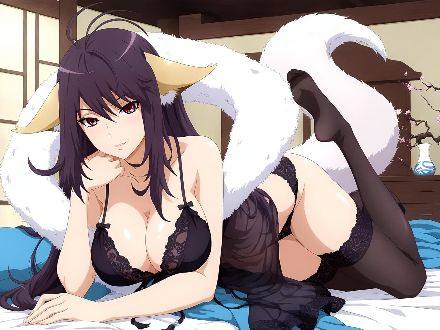 AI Generated Anime Girl - 涂山雅雅 Vol.1：黑丝床拍露穴 128P