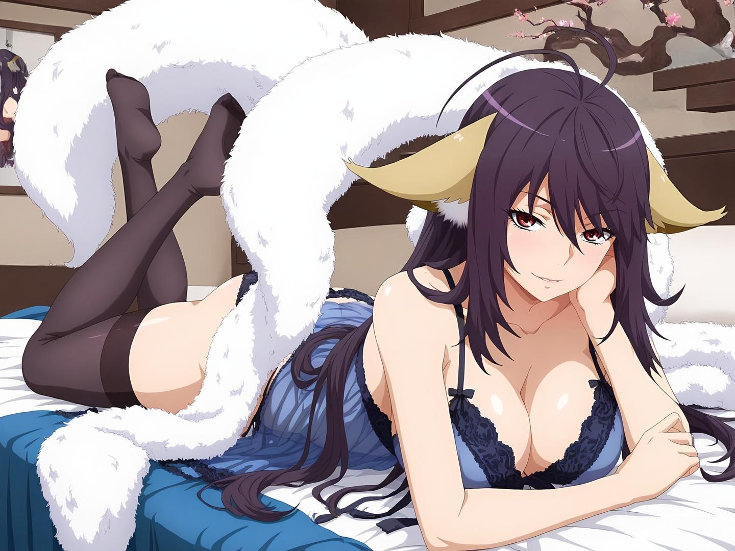 AI Generated Anime Girl - 涂山雅雅 Vol.1：黑丝床拍露穴 128P