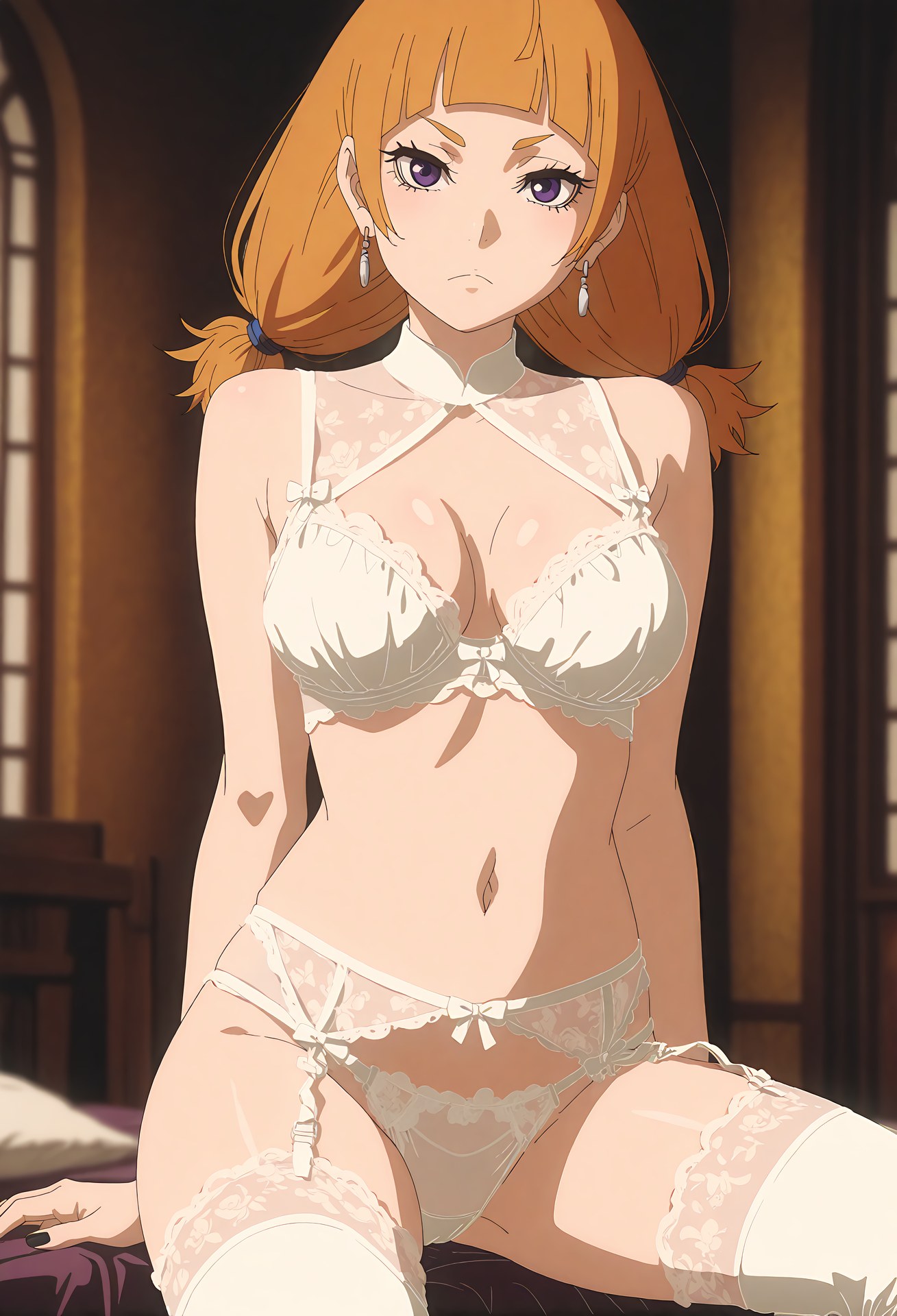 AI Generated Anime Girl - Naruto Kazamatsuri Moegi: White Stockings Lace Lingerie Explicit Pose 34P
