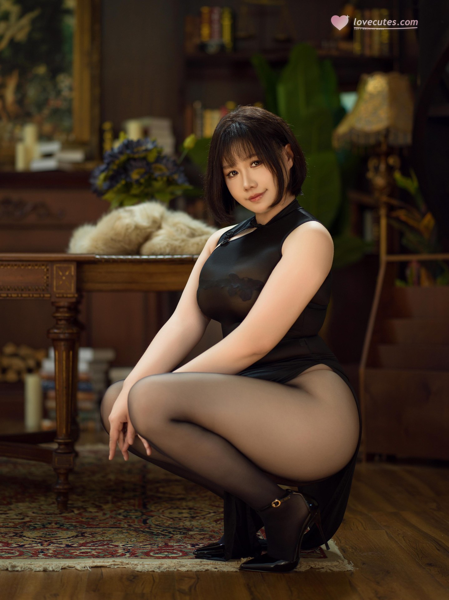 [Private] Mahua Mahua Sauce - Qipao Collection: Black Stockings Qipao, Curvy Hips, High Heels, Private Set 125P4V