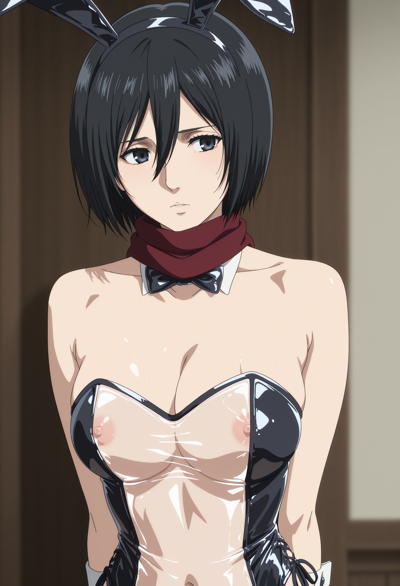 AI Generated Anime Girl - 進擊的巨人 三笠·阿克曼：白絲蕾絲內衣浴室露點 124P