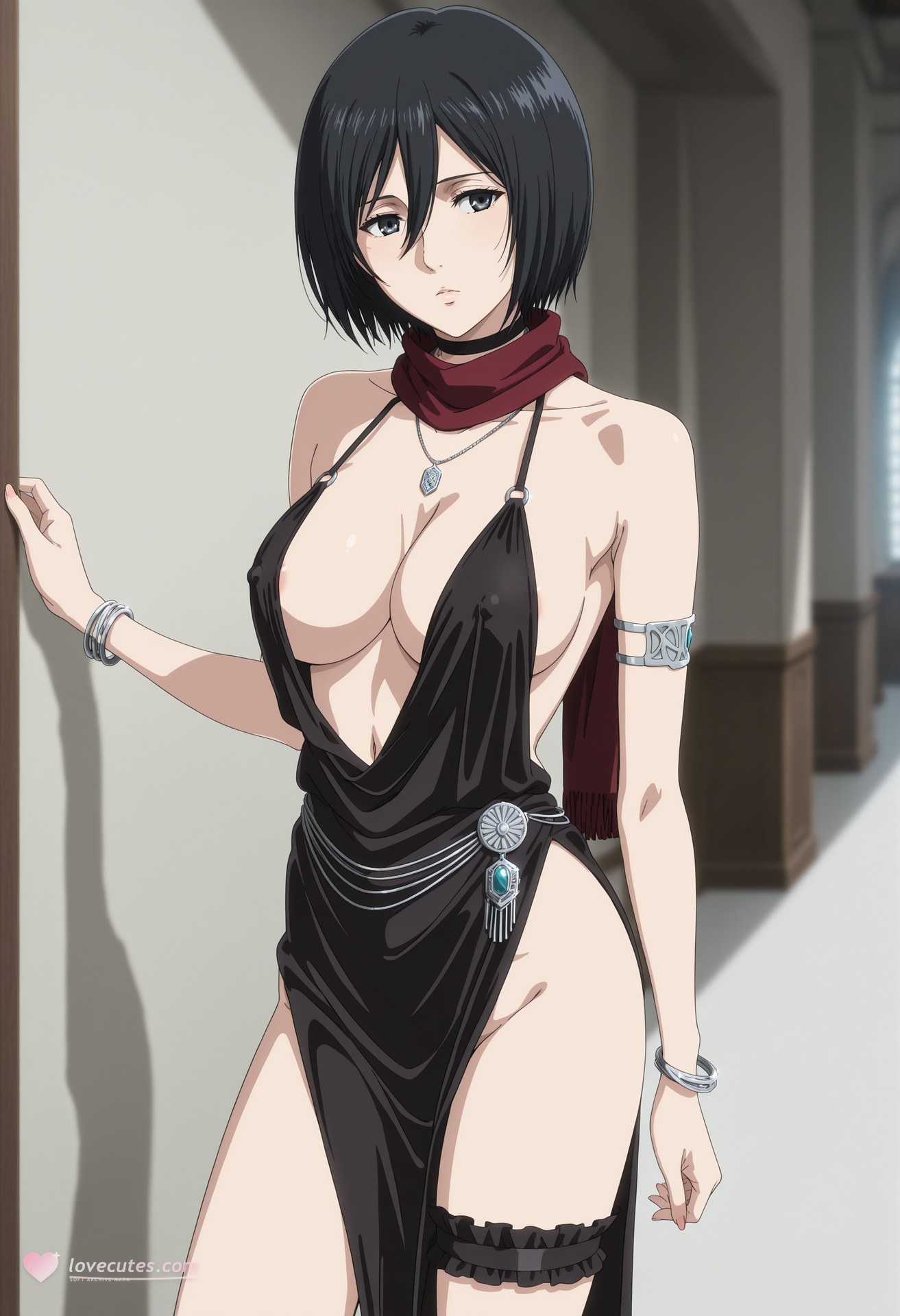 AI Generated Anime Girl - 進擊的巨人 三笠·阿克曼：白絲蕾絲內衣浴室露點 124P