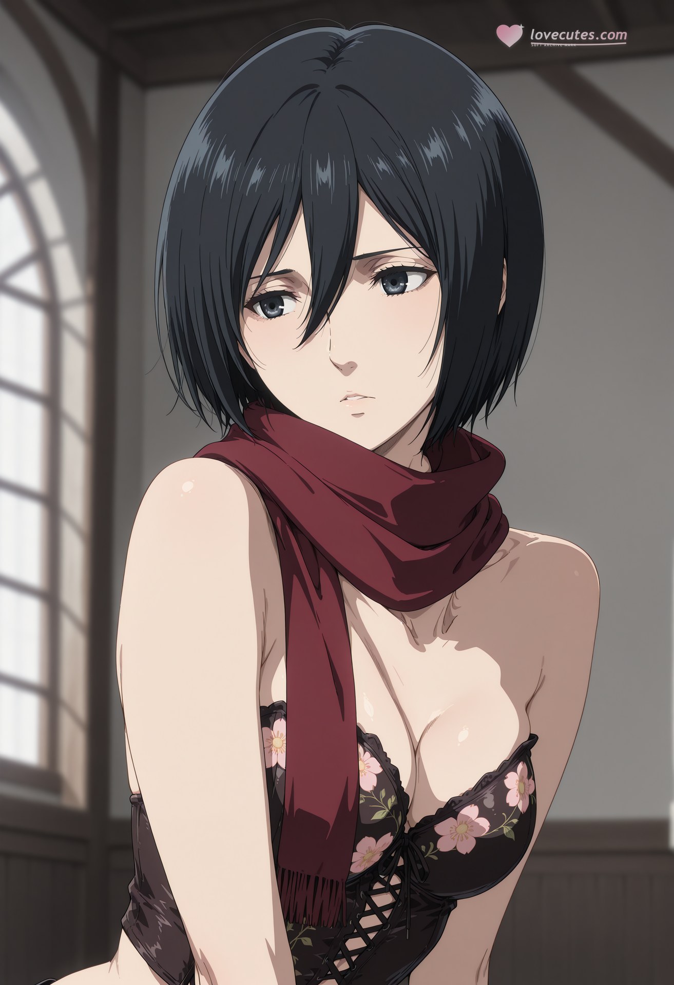AI Generated Anime Girl - 進擊的巨人 三笠·阿克曼：白絲蕾絲內衣浴室露點 124P