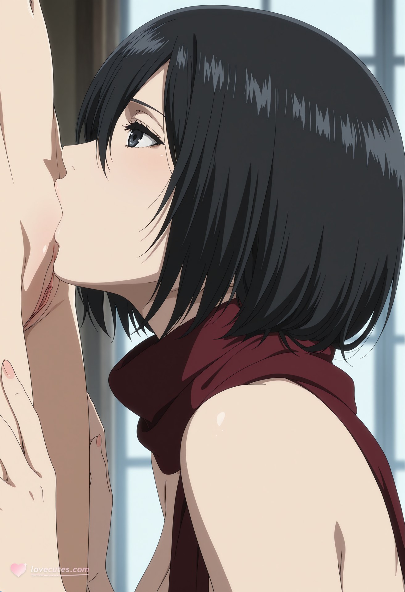 AI Generated Anime Girl - 進擊的巨人 三笠·阿克曼：白絲蕾絲內衣浴室露點 124P