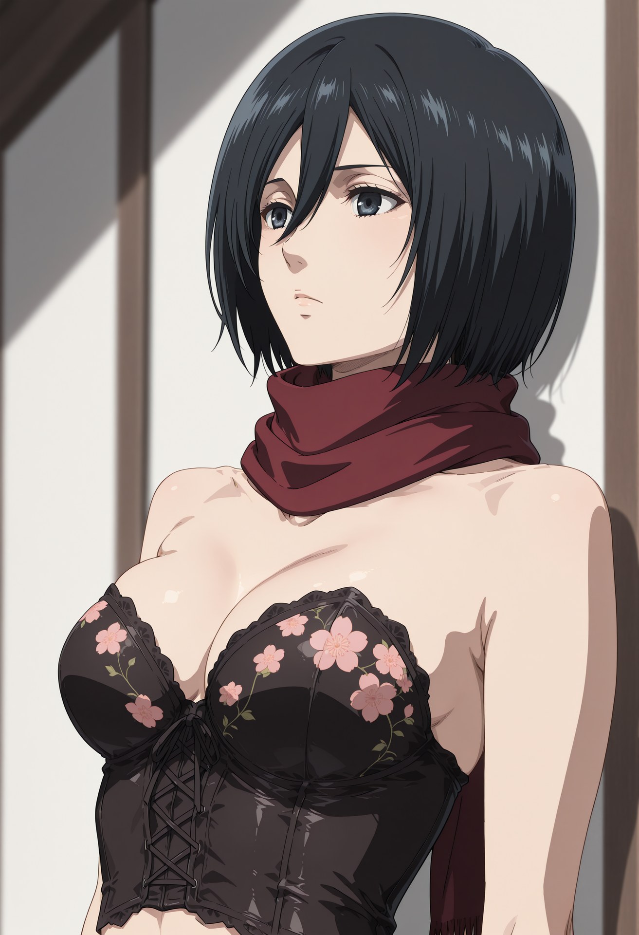 AI Generated Anime Girl - 进击的巨人 三笠·阿克曼：白丝蕾丝内衣浴室露点 124P
