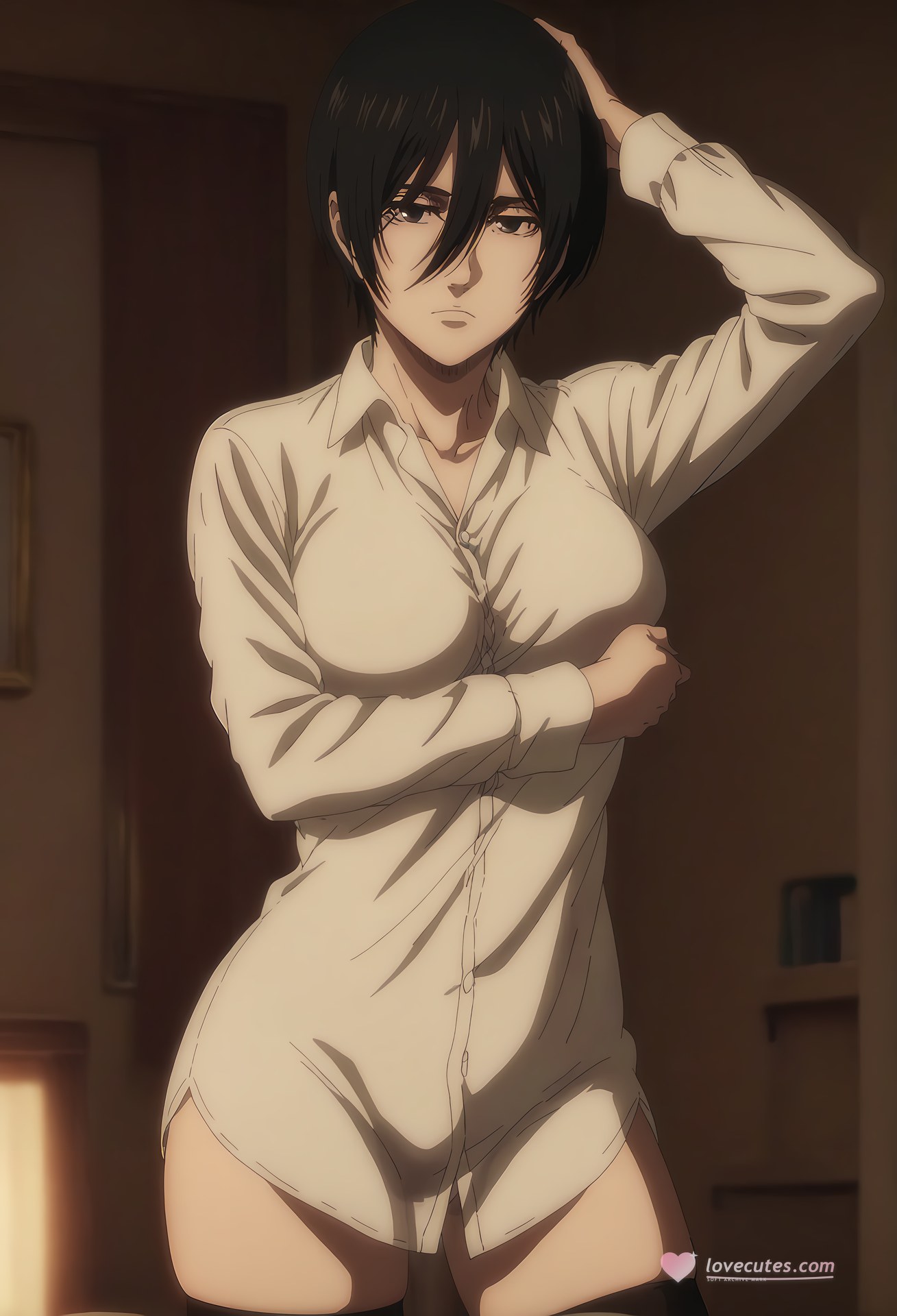 AI Generated Anime Girl - 進擊的巨人 三笠·阿克曼：白絲蕾絲內衣浴室露點 124P