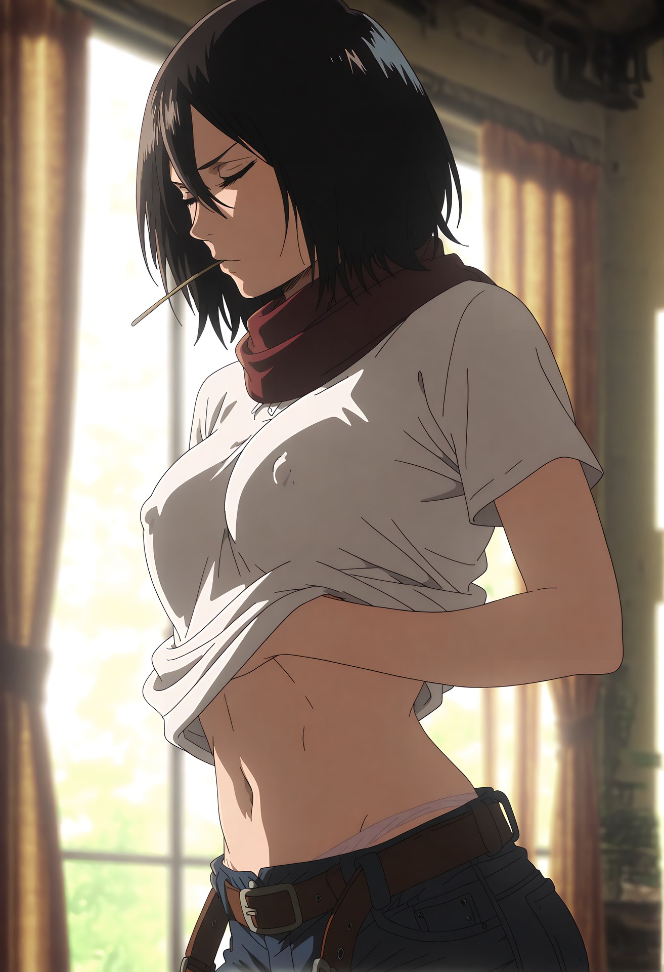 AI Generated Anime Girl - 进击的巨人 三笠·阿克曼：白丝蕾丝内衣浴室露点 124P