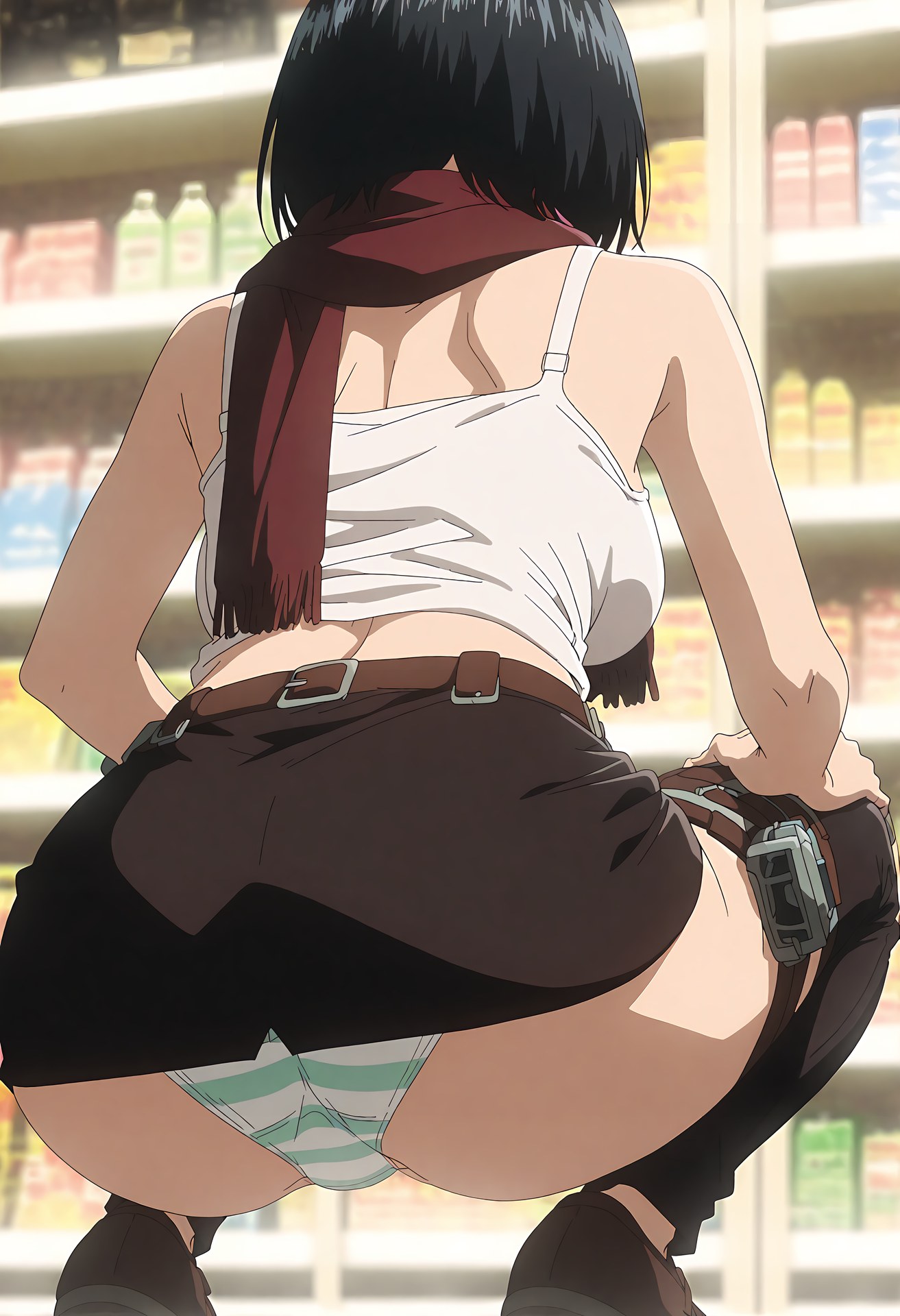 AI Generated Anime Girl - 进击的巨人 三笠·阿克曼：白丝蕾丝内衣浴室露点 124P