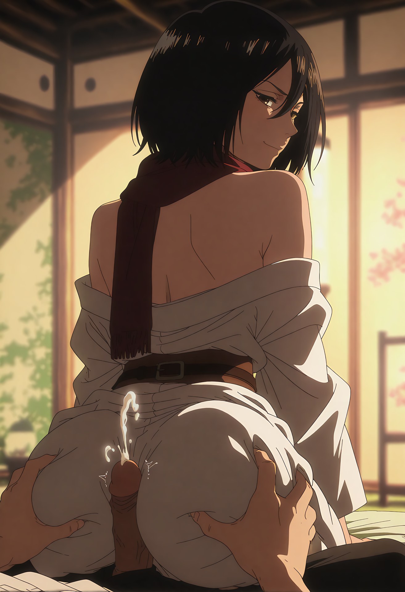 AI Generated Anime Girl - 进击的巨人 三笠·阿克曼：白丝蕾丝内衣浴室露点 124P