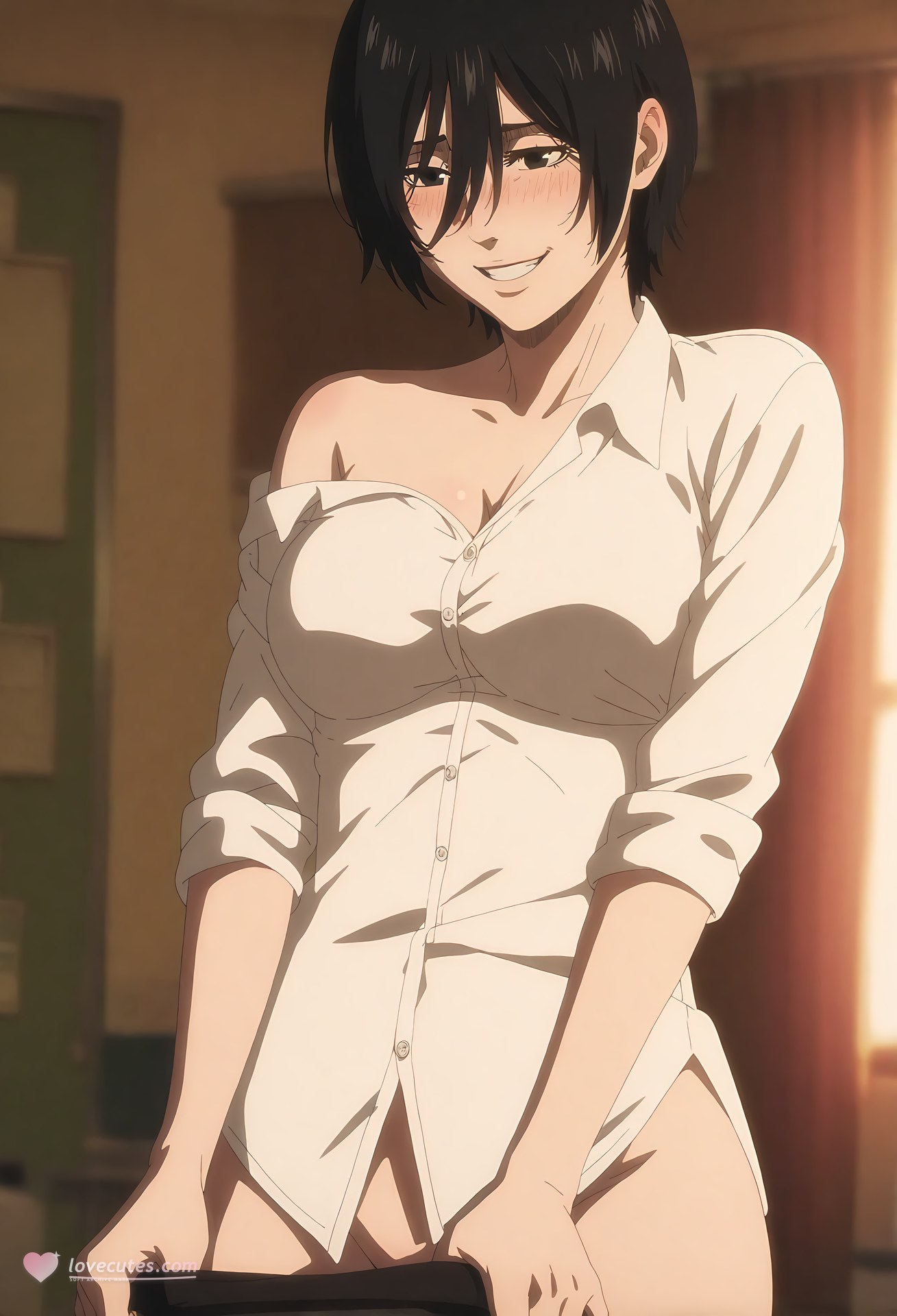 AI Generated Anime Girl - 進撃の巨人 三笠·アッカーマン：白いストッキングのレース下着 バスルーム 露点 124P