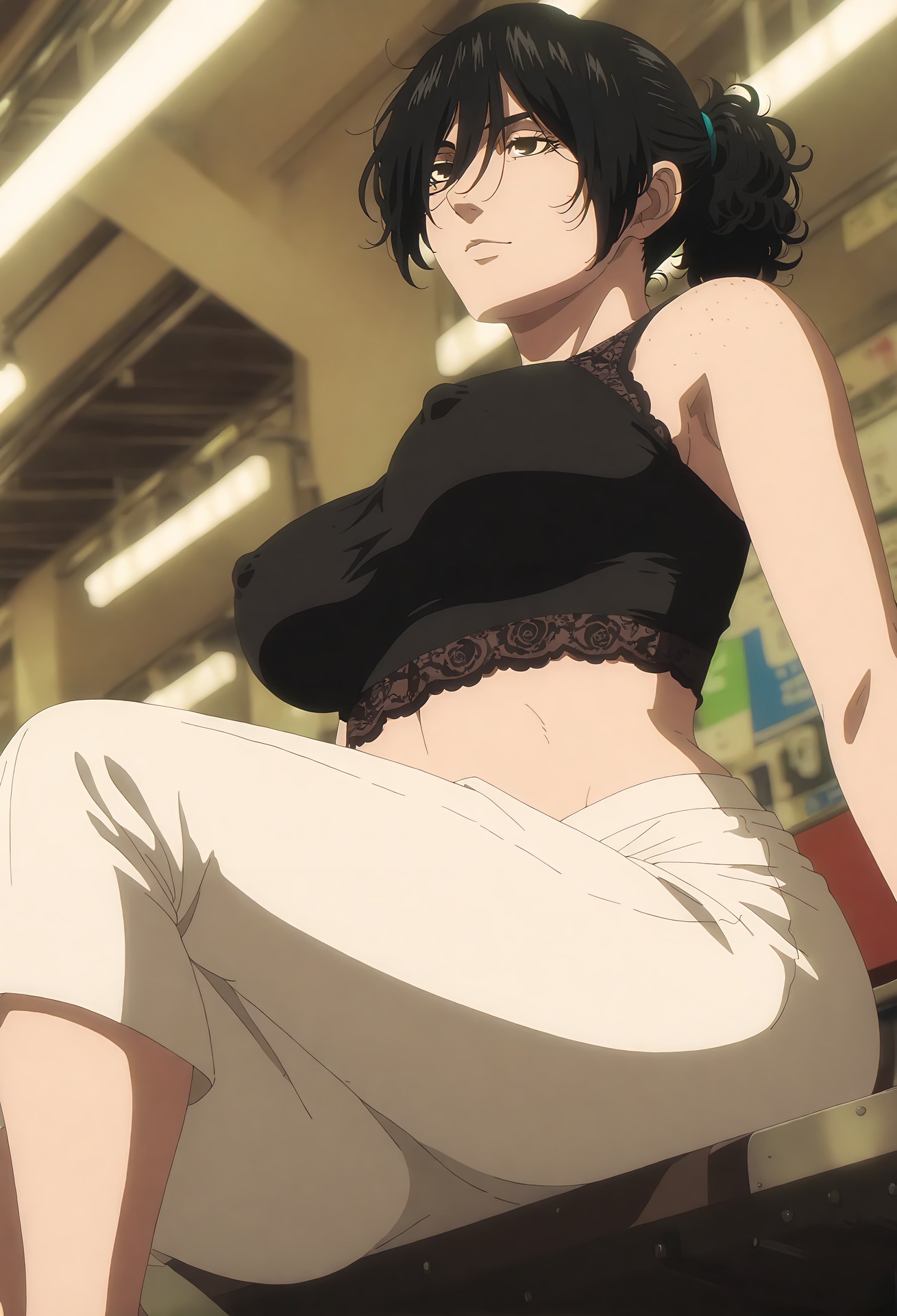 AI Generated Anime Girl - 진격의 거인 미카사 아커만: 흰 스타킹 레이스 속옷 욕실 노출 124P