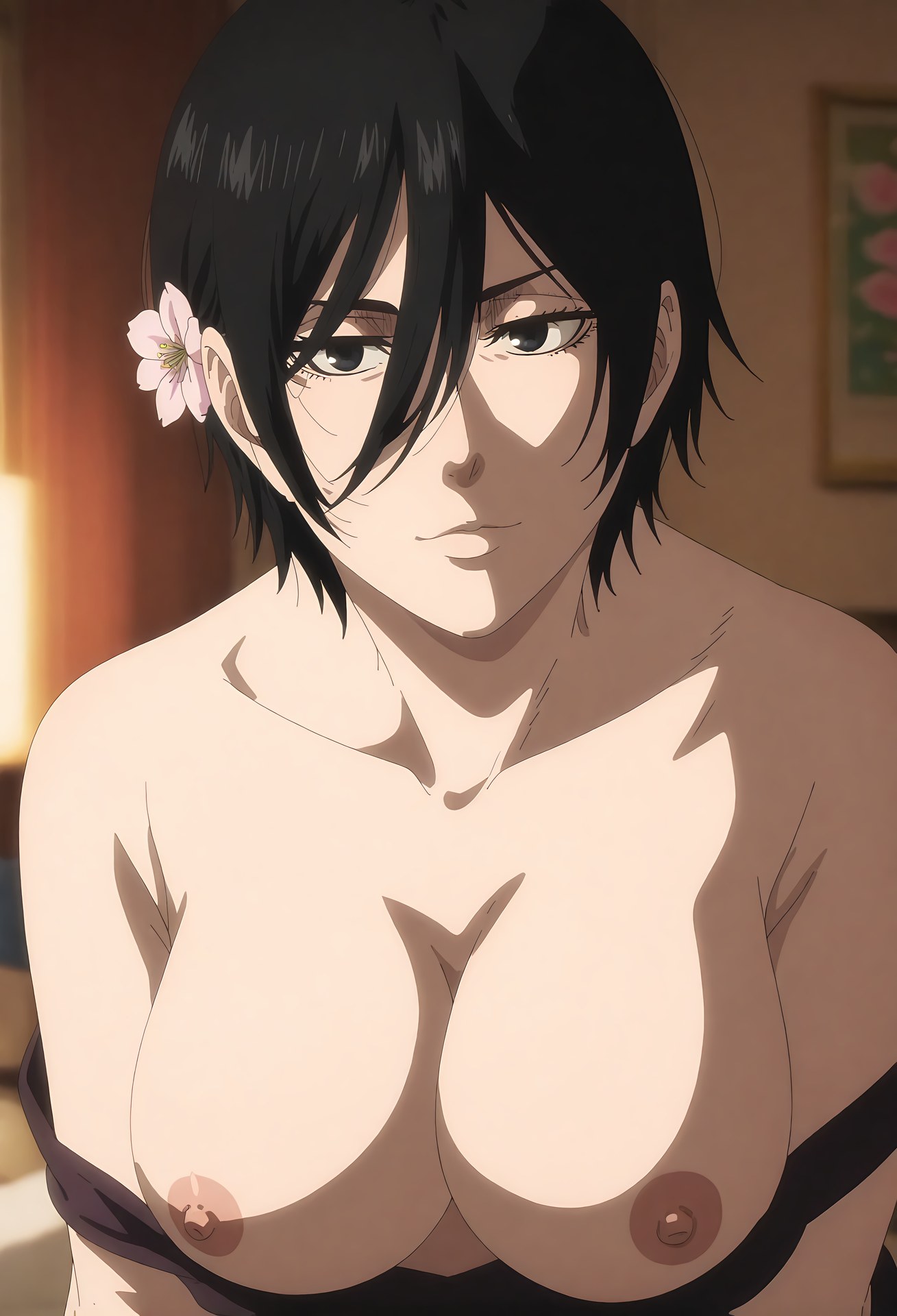 AI Generated Anime Girl - 진격의 거인 미카사 아커만: 흰 스타킹 레이스 속옷 욕실 노출 124P