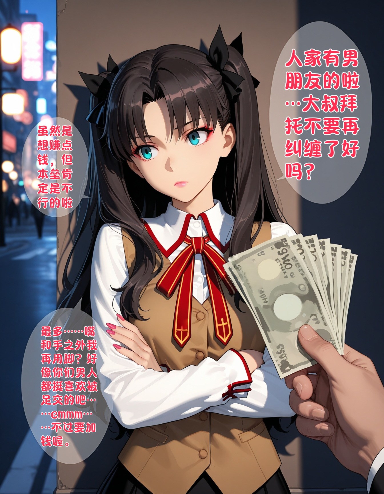 AI Generated Anime Girl - Rin Tohsaka's Money-Making Days: School Uniform Bed Shoot with Exposed Hole 210P