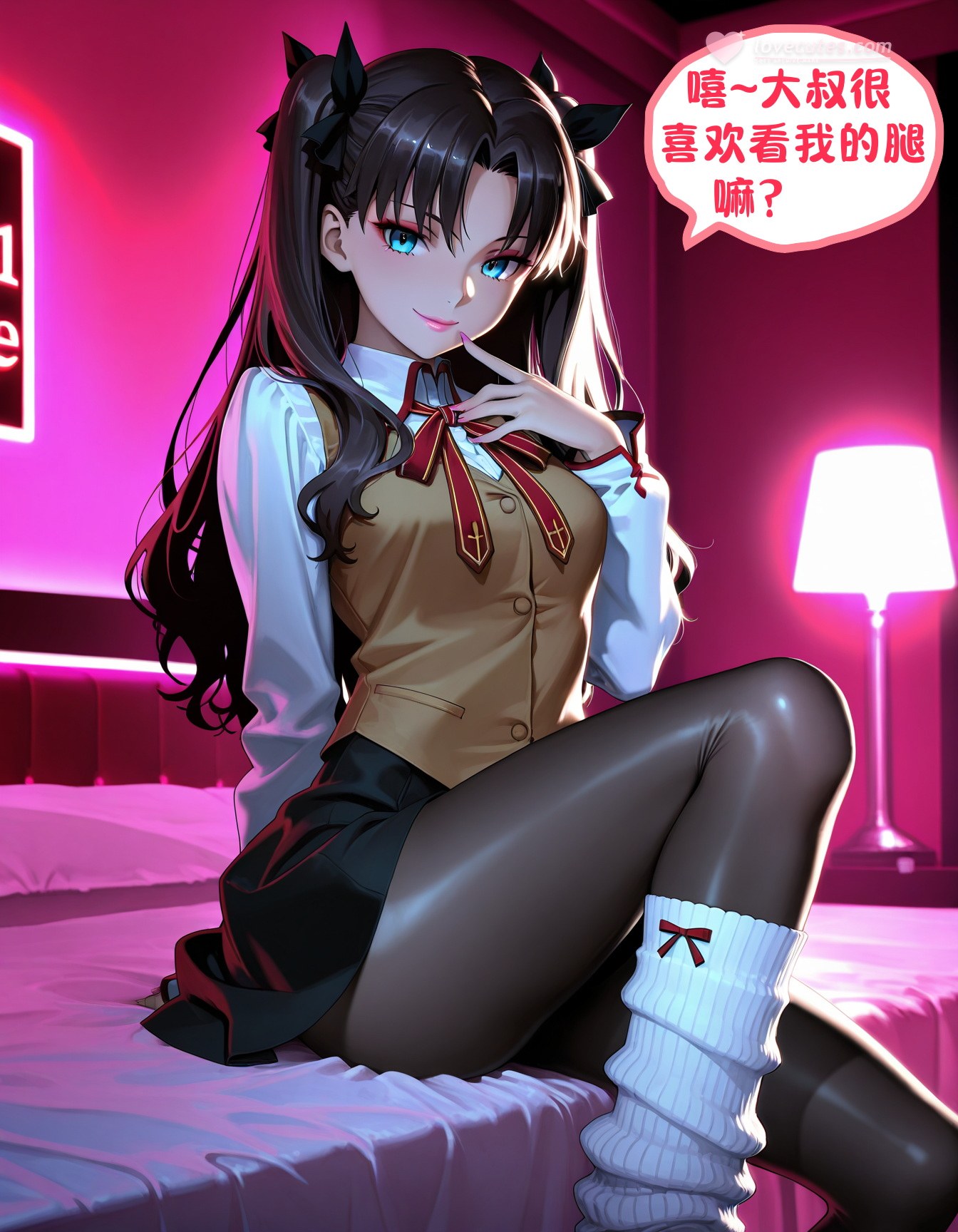 AI Generated Anime Girl - Rin Tohsaka's Money-Making Days: School Uniform Bed Shoot with Exposed Hole 210P