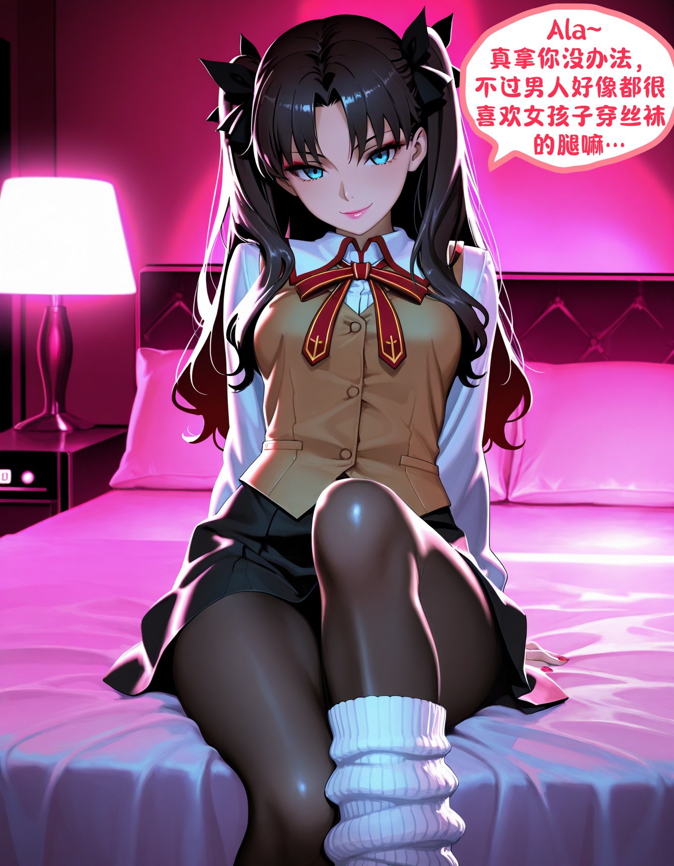 AI Generated Anime Girl - Rin Tohsaka's Money-Making Days: School Uniform Bed Shoot with Exposed Hole 210P