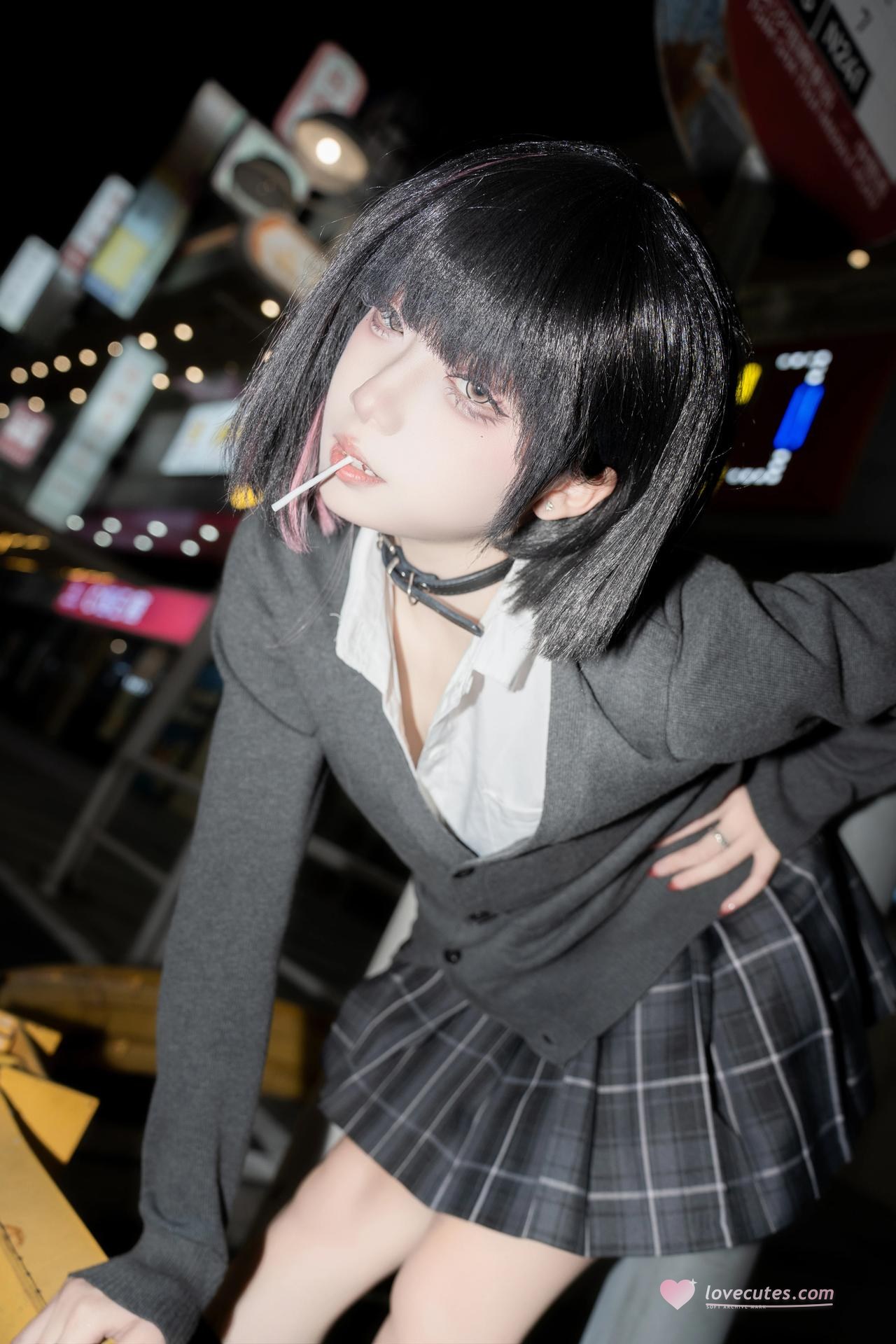 [写真] 纸悦Etsu_ko - よろしくお願いします：夜街JK制服黒スト美脚 45P