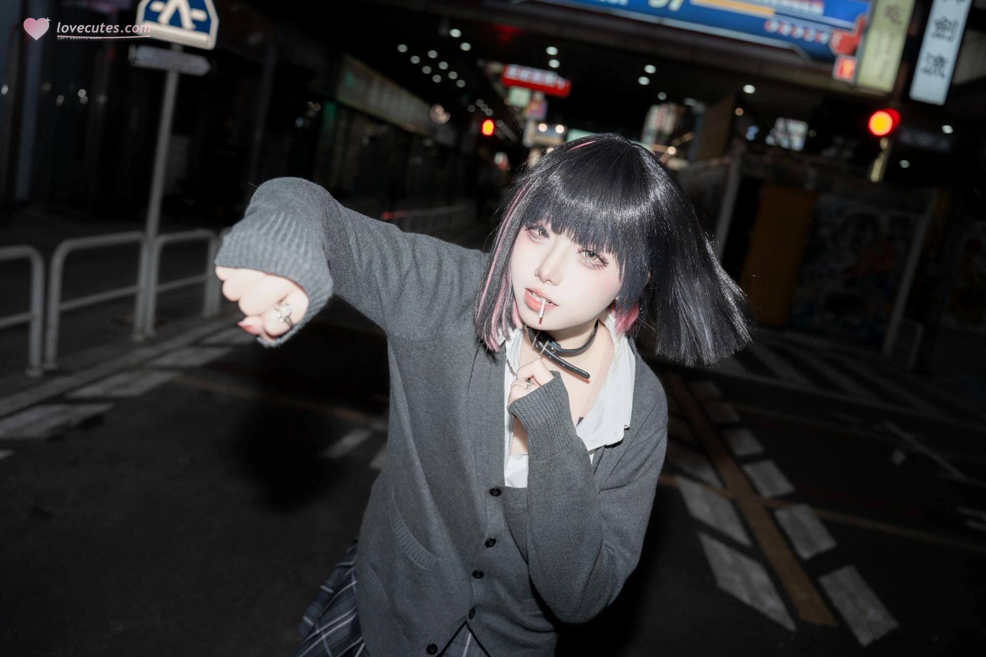 [写真] 纸悦Etsu_ko - よろしくお願いします：夜街JK制服黒スト美脚 45P