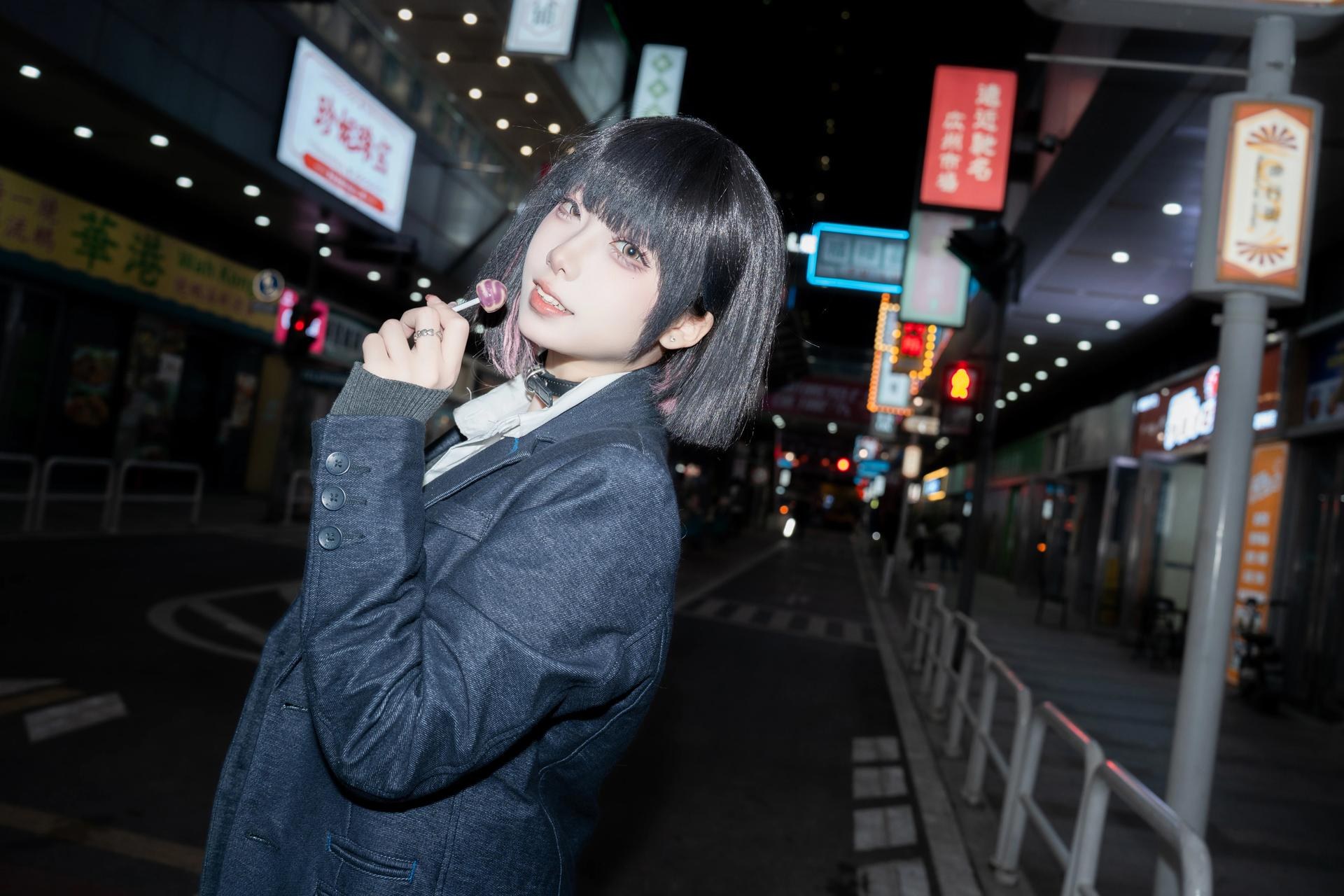 [写真] 纸悦Etsu_ko - よろしくお願いします：夜街JK制服黒スト美脚 45P