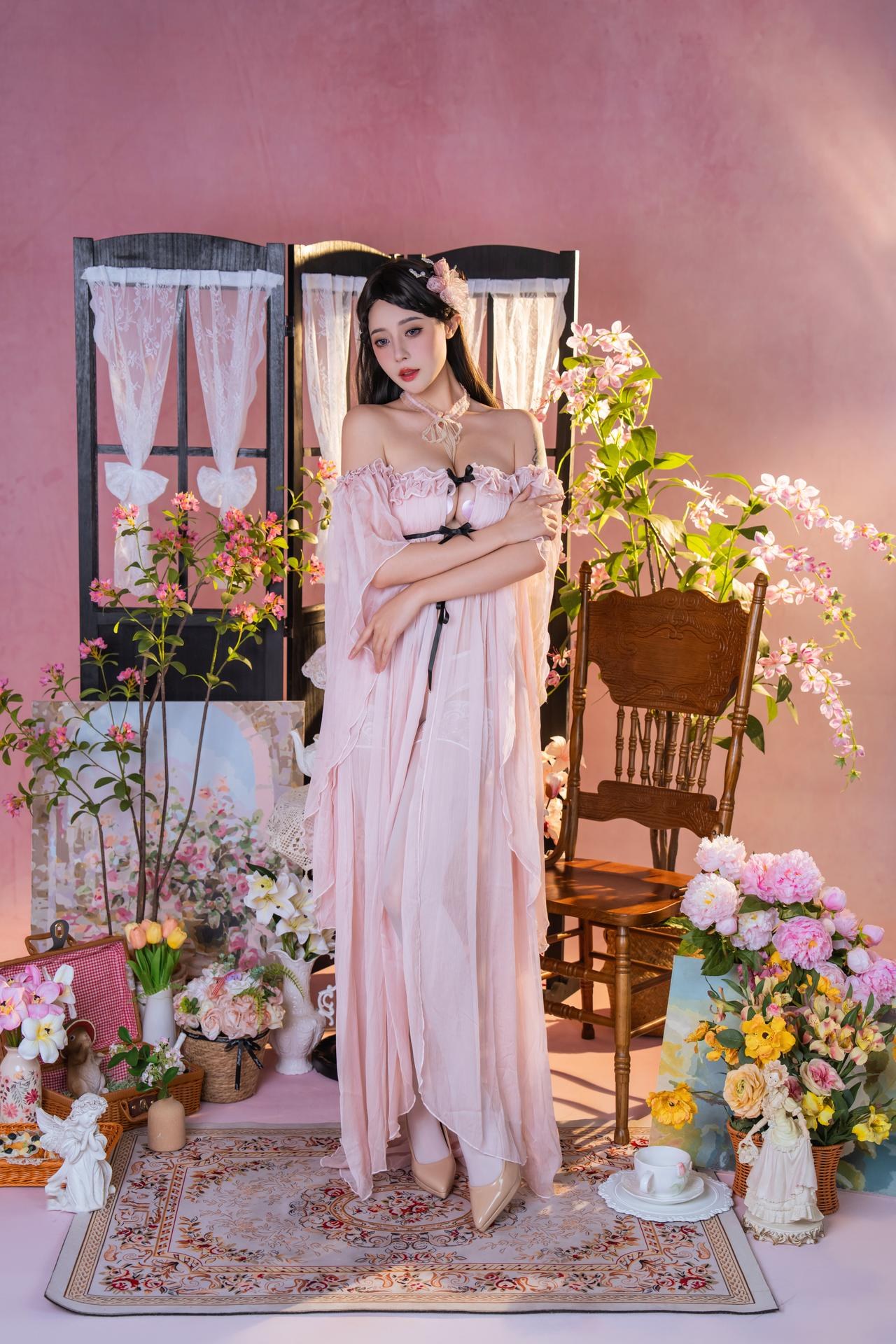 [Private] Naixiao-chan nice - Pink Tea Party: Pink Lace Lingerie White Silk Flower Room 80P1V