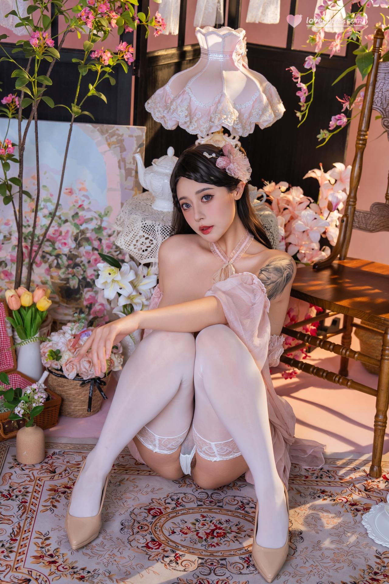 [Private] Naixiao-chan nice - Pink Tea Party: Pink Lace Lingerie White Silk Flower Room 80P1V