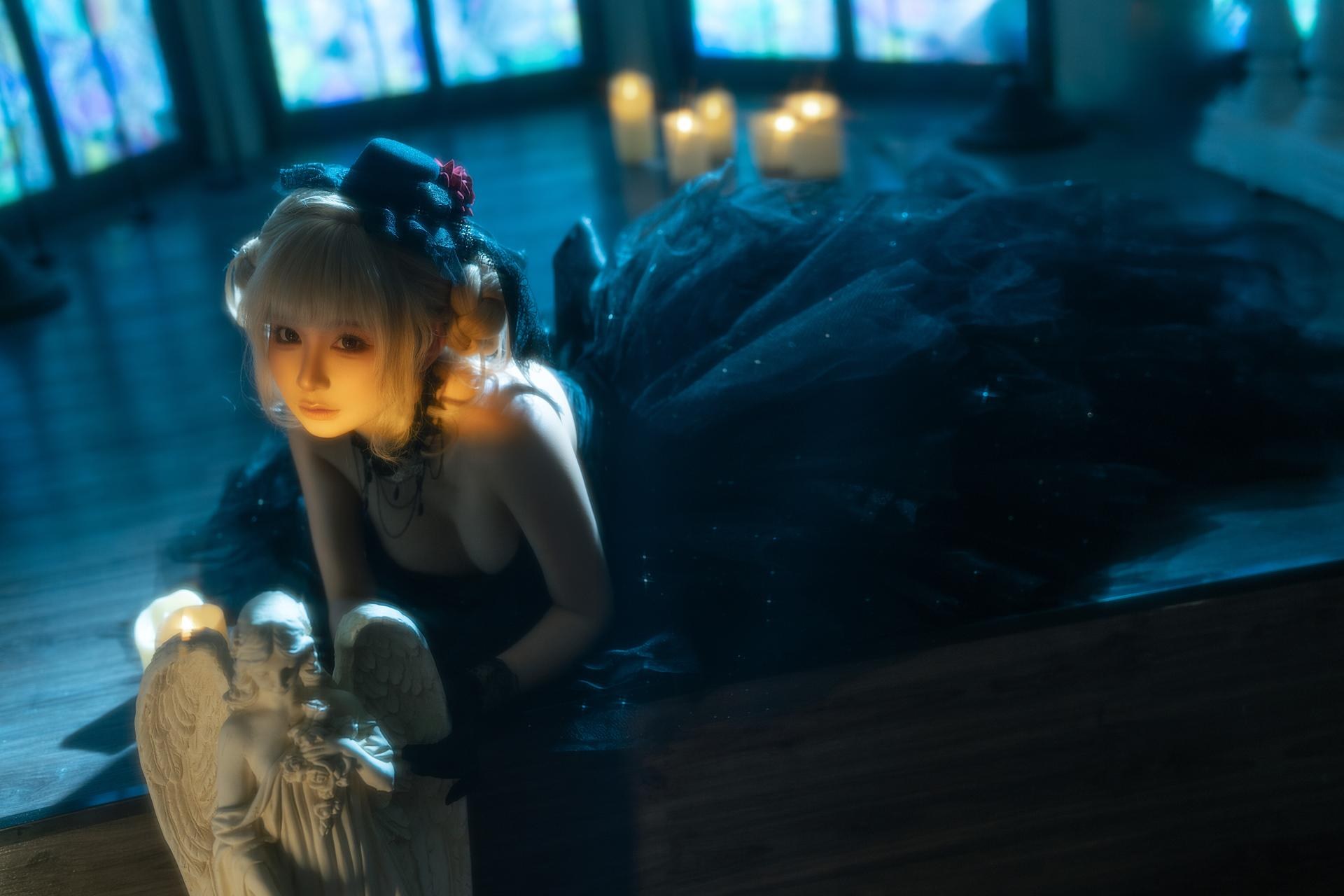 [私房] 蠢沫沫 - 黑婚纱：烛光黑婚纱黑丝蕾丝 37P1V