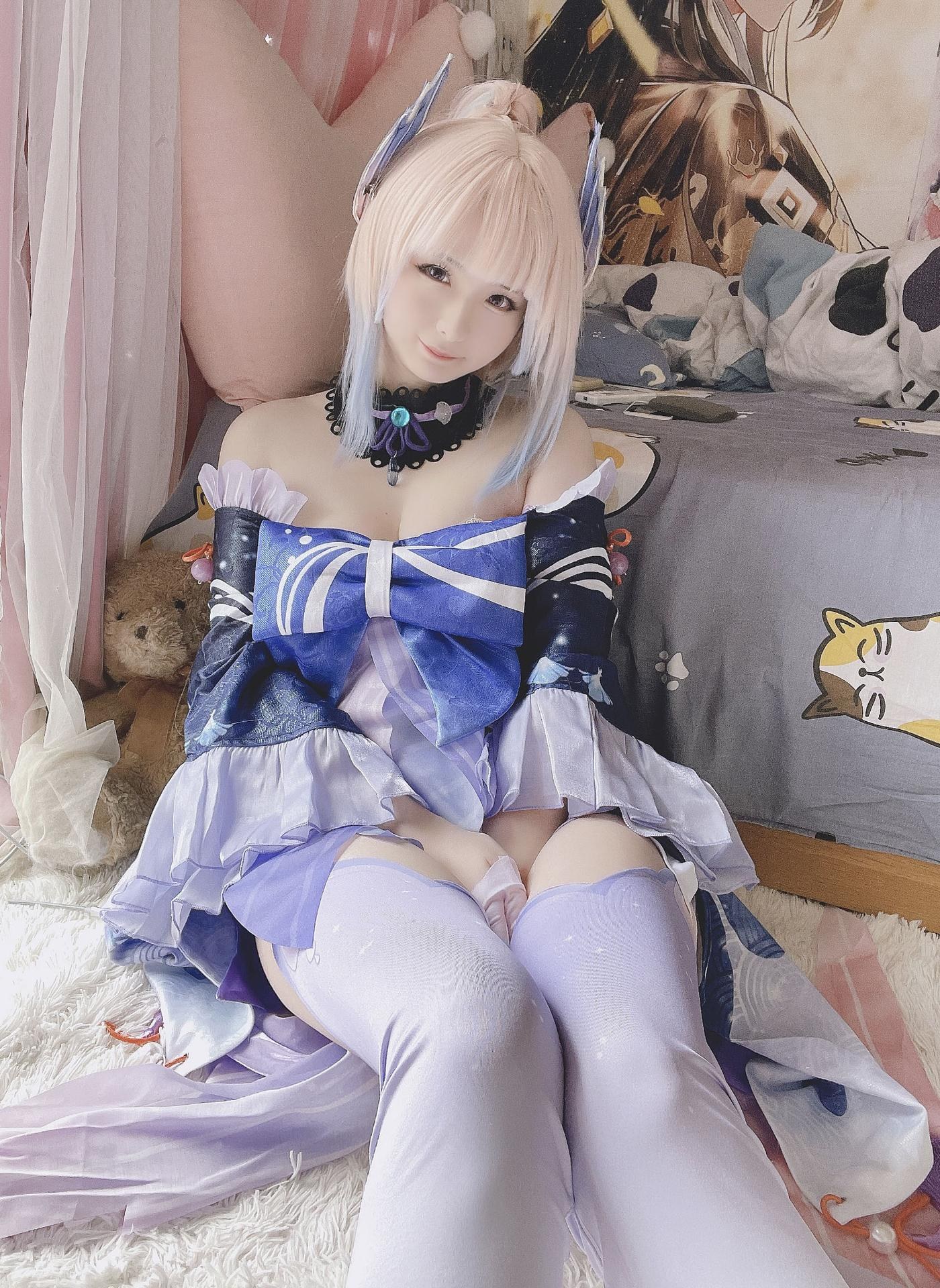 [cosplay] 习呆呆 - 珊瑚宫心海：ถุงน่องขาวเผยจุด สเกลใหญ่ รีดรอน 19P1V