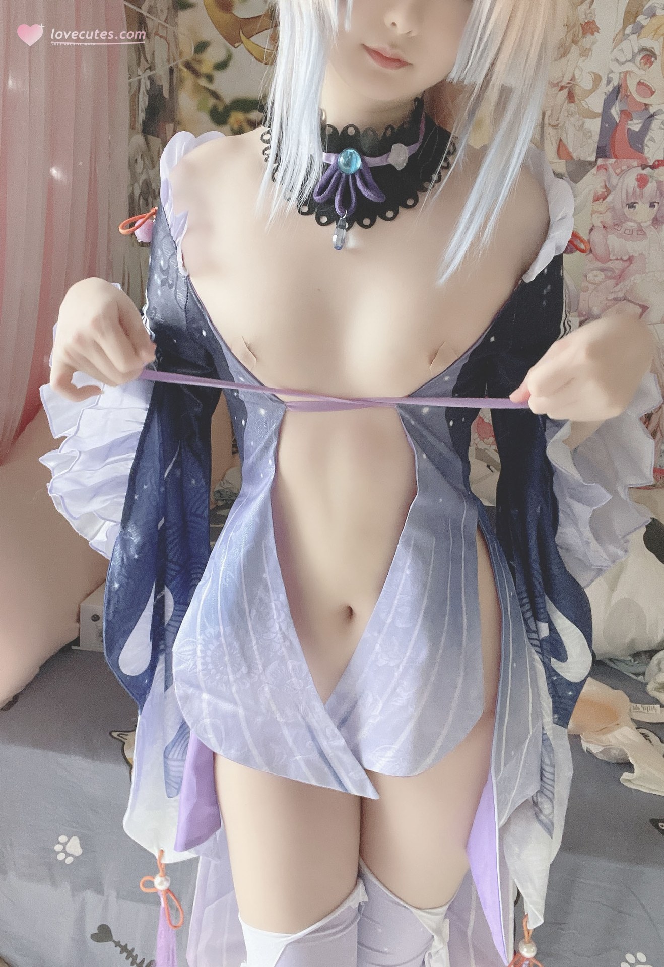 [cosplay] 习呆呆 - 珊瑚宫心海：ถุงน่องขาวเผยจุด สเกลใหญ่ รีดรอน 19P1V
