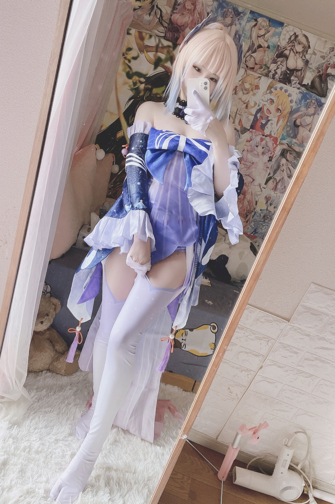 [cosplay] 习呆呆 - 珊瑚宫心海：ถุงน่องขาวเผยจุด สเกลใหญ่ รีดรอน 19P1V