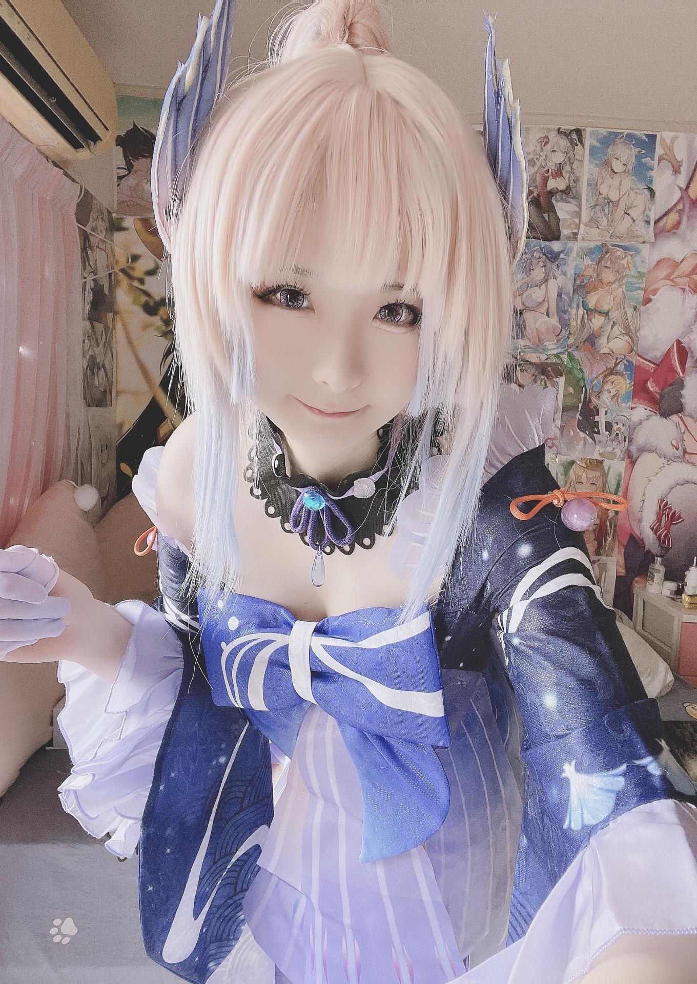 [cosplay] 习呆呆 - 珊瑚宫心海：ถุงน่องขาวเผยจุด สเกลใหญ่ รีดรอน 19P1V
