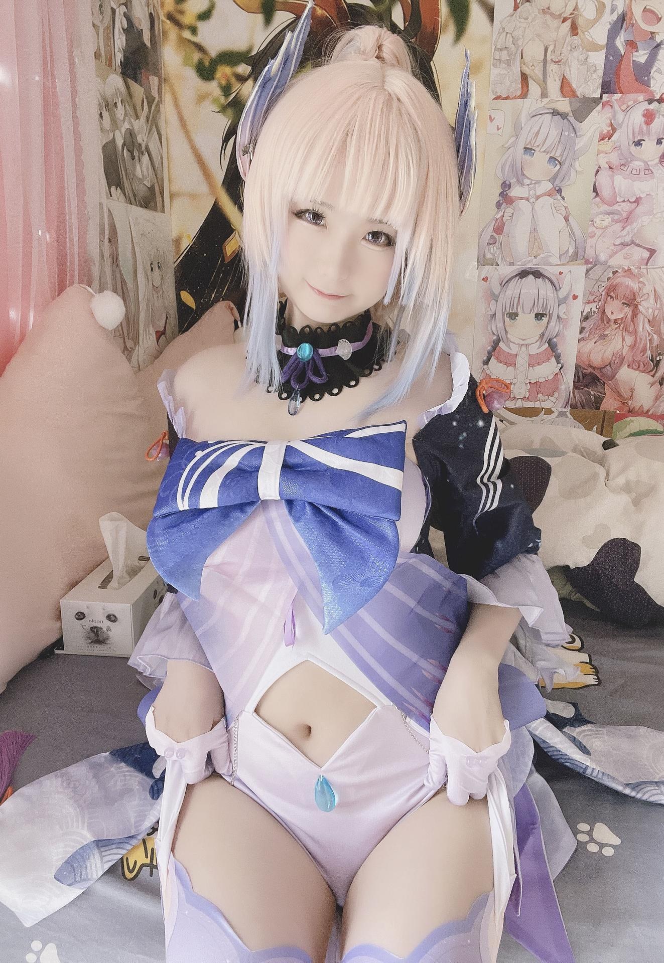 [cosplay] 习呆呆 - 珊瑚宫心海：ถุงน่องขาวเผยจุด สเกลใหญ่ รีดรอน 19P1V