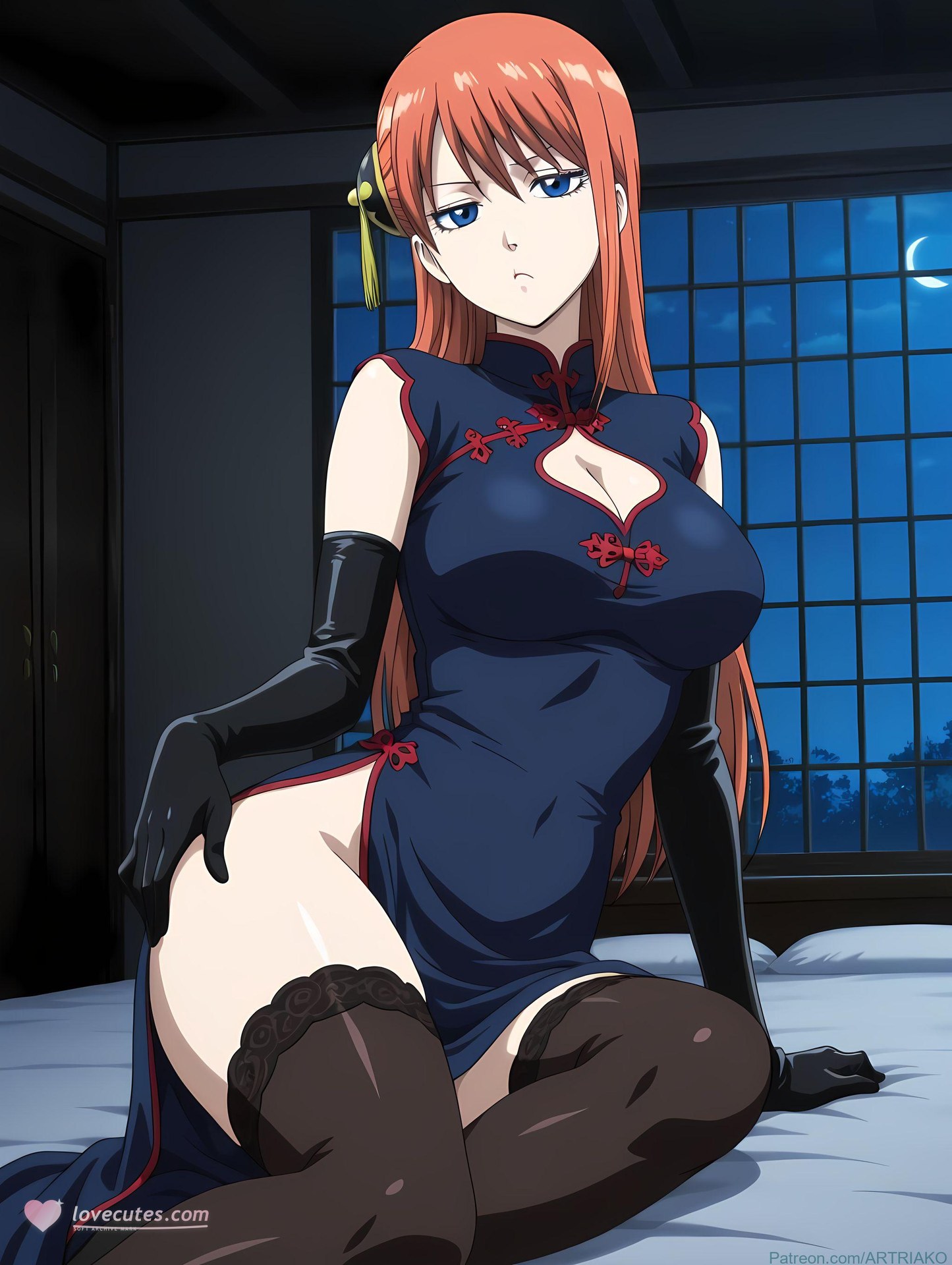 AI Generated Anime Girl - 银魂-神乐：黑丝床拍露穴 182P
