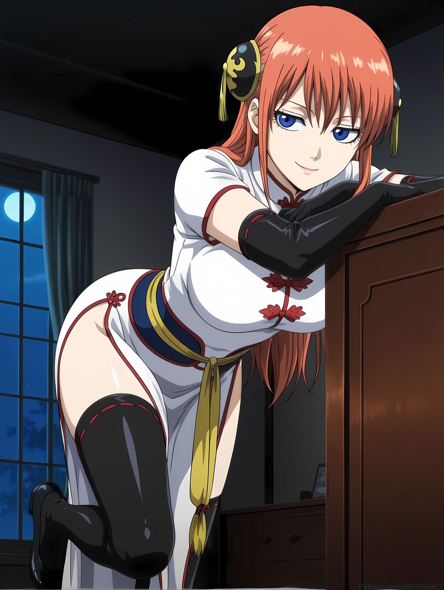 AI Generated Anime Girl - 银魂-神乐：黑丝床拍露穴 182P