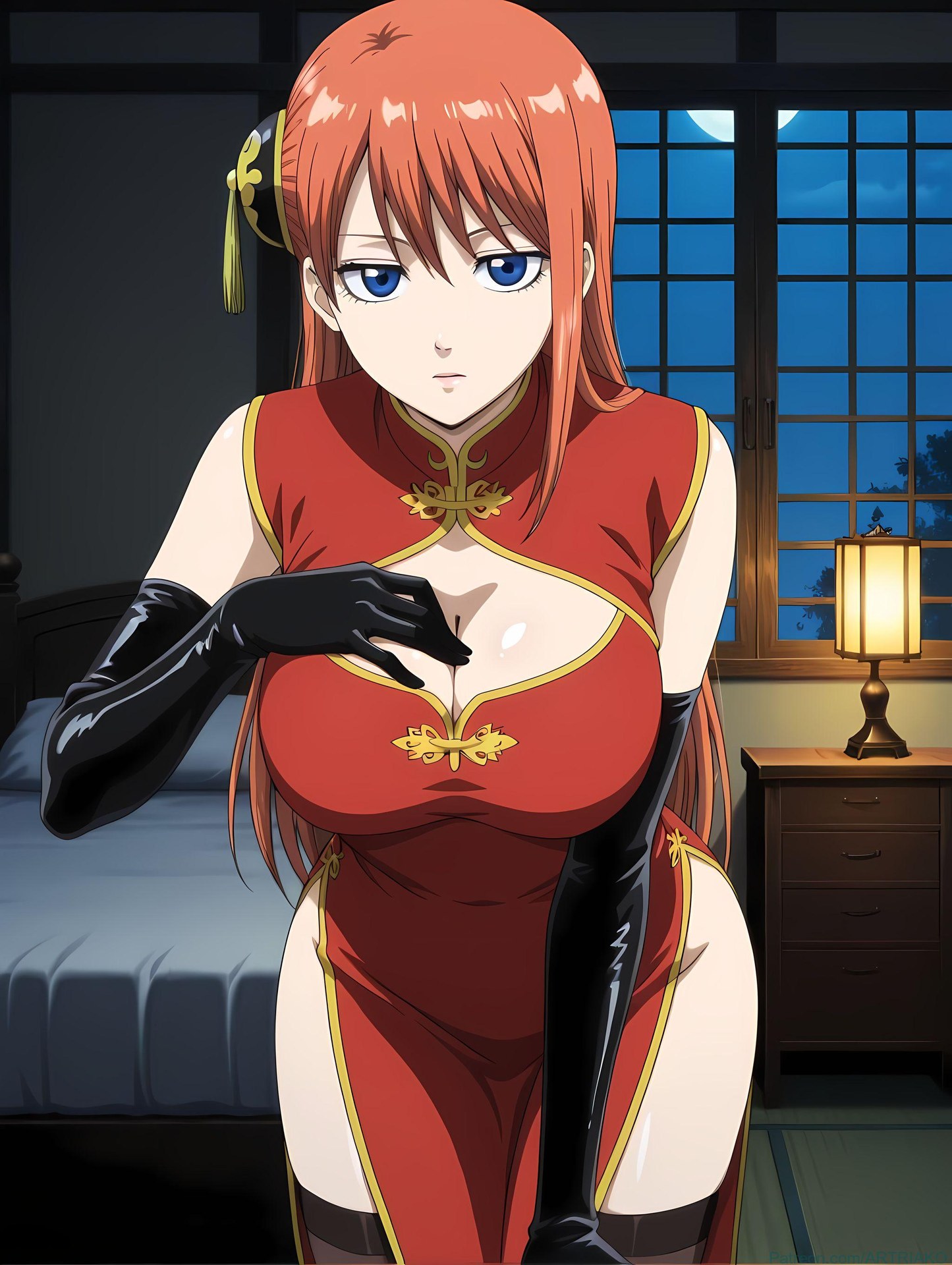 AI Generated Anime Girl - 银魂-神乐：黑丝床拍露穴 182P