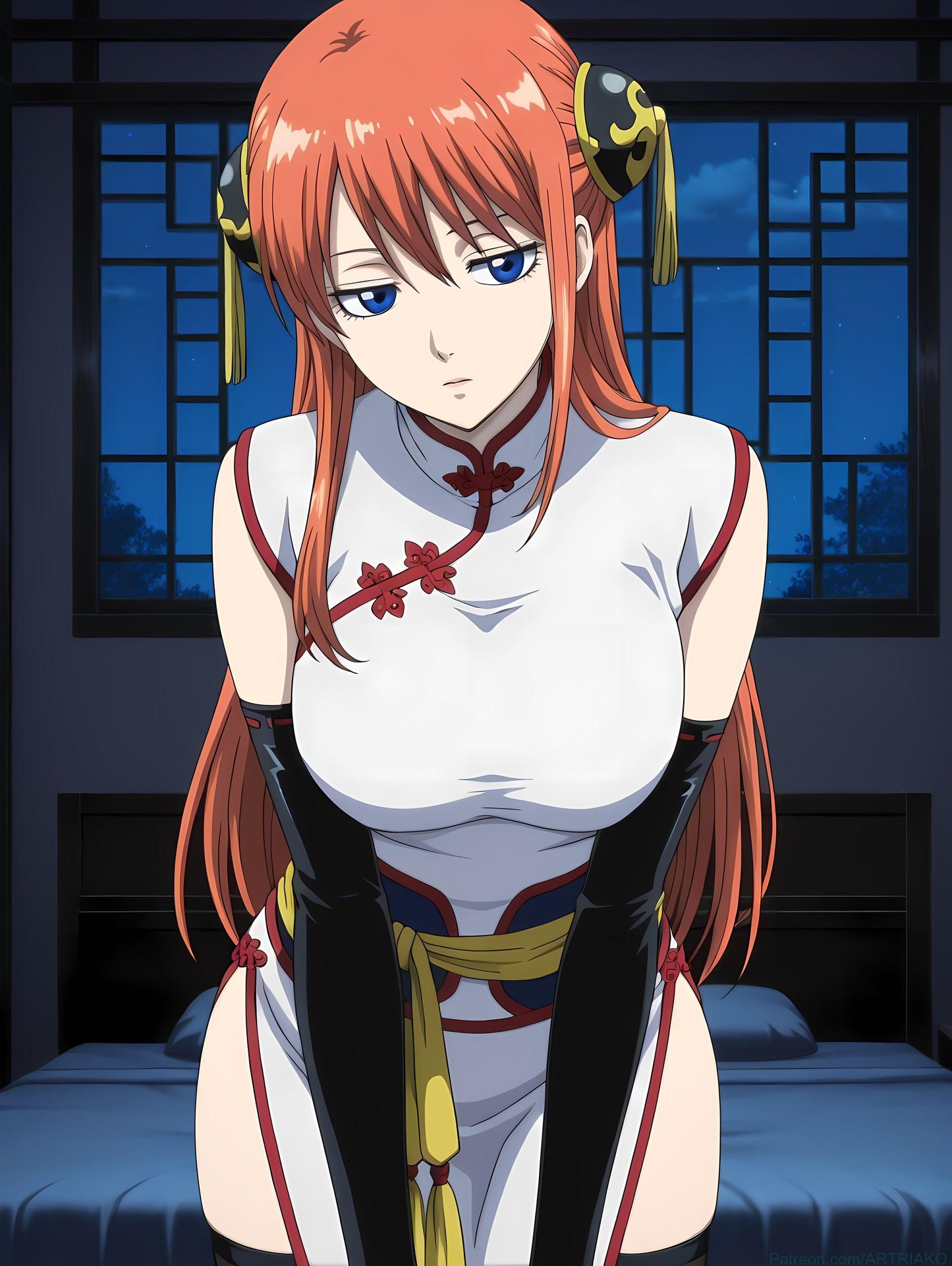 AI Generated Anime Girl - 银魂-神乐：黑丝床拍露穴 182P