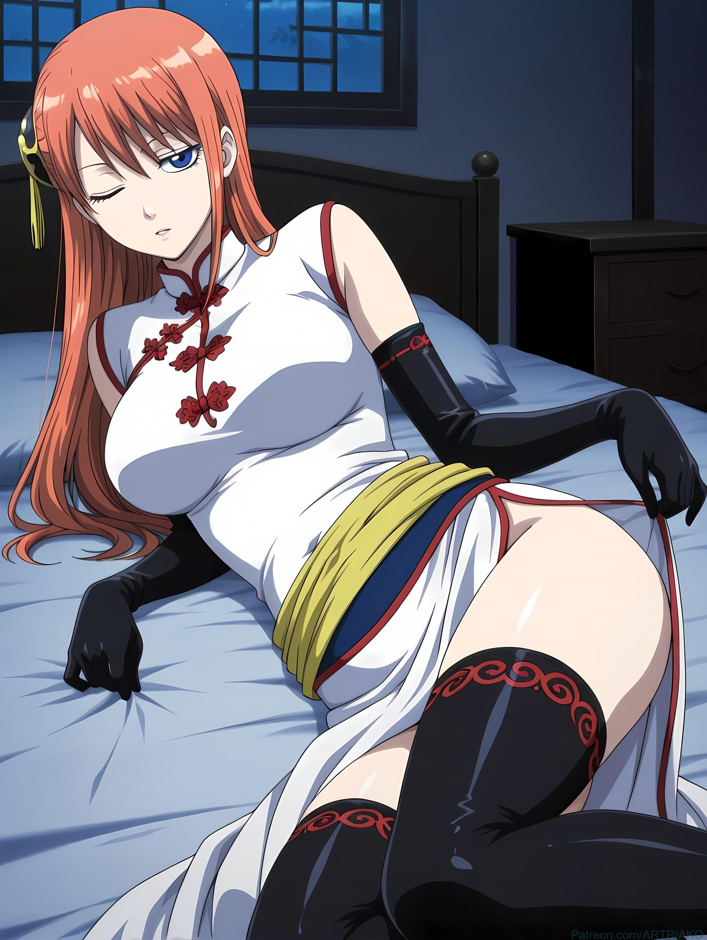 Cô gái anime do AI tạo ra - 银魂-神乐：黑丝床拍露穴 182P