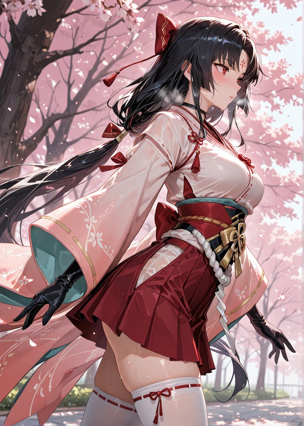 AI Generated Anime Girl - 阴阳师 妖刀姬：樱花巫女露穴 野外交合 460P