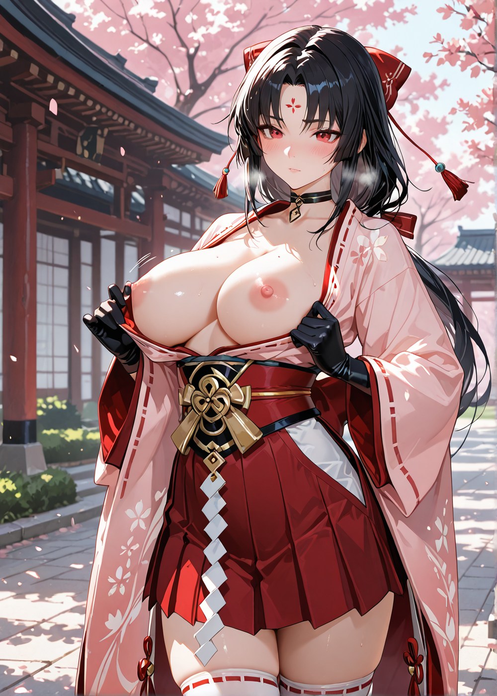 AI Generated Anime Girl - 阴阳师 妖刀姬：樱花巫女露穴 野外交合 460P