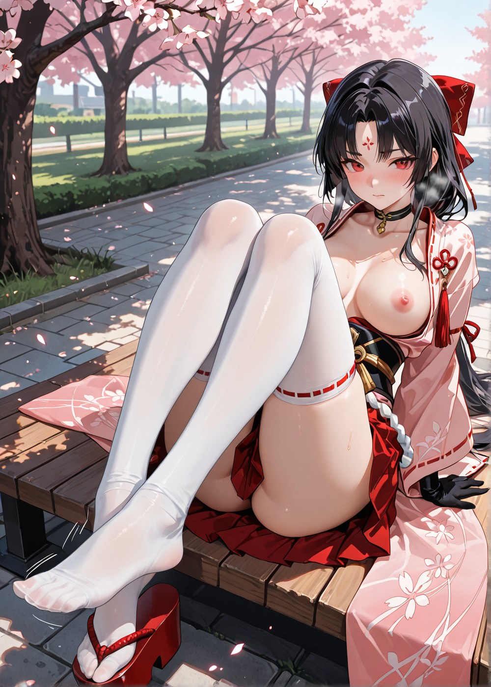 AI Generated Anime Girl - 陰陽師 妖刀姬：櫻花巫女露穴 野外交合 460P