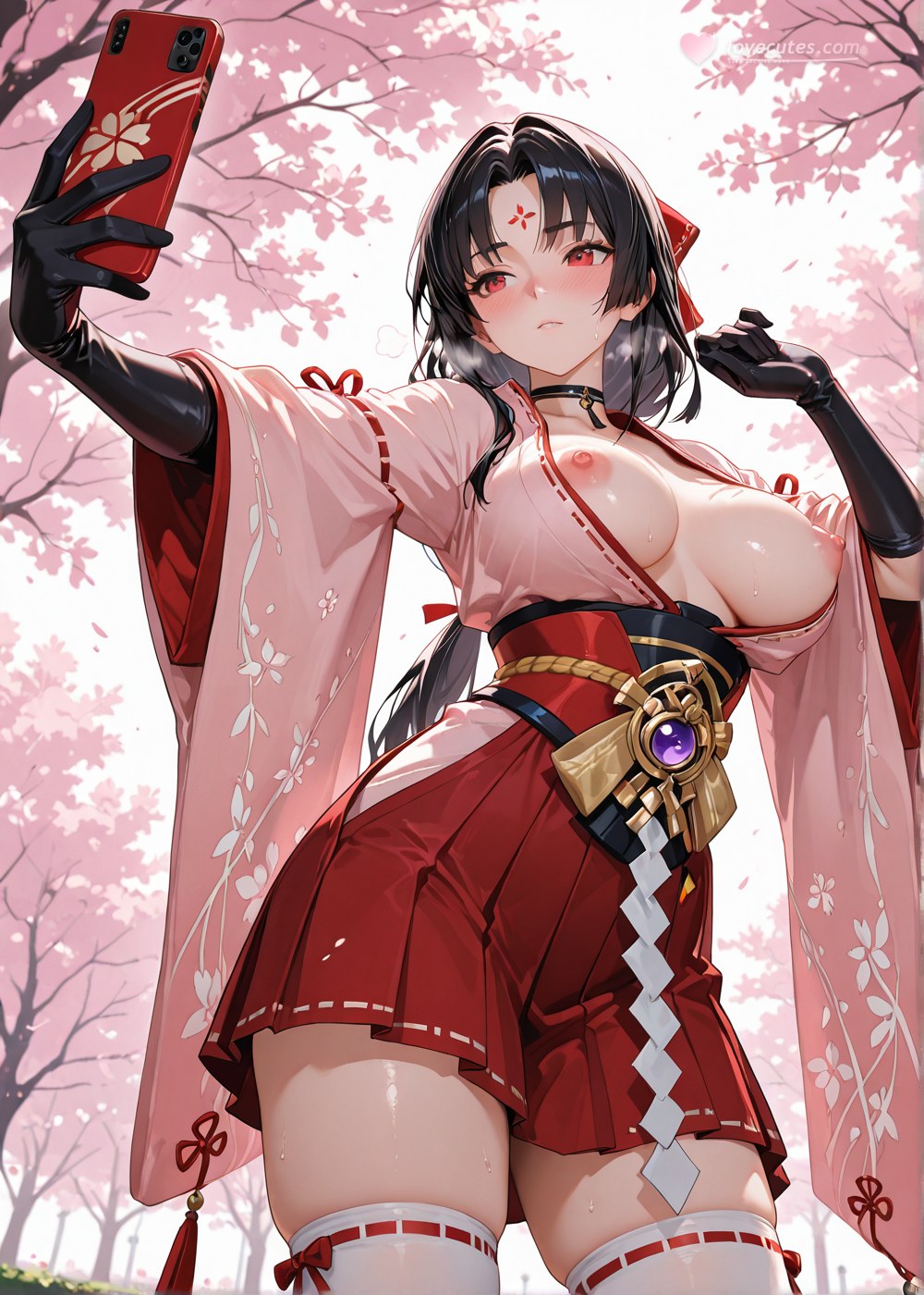 AI Generated Anime Girl - 陰陽師 妖刀姬：櫻花巫女露穴 野外交合 460P
