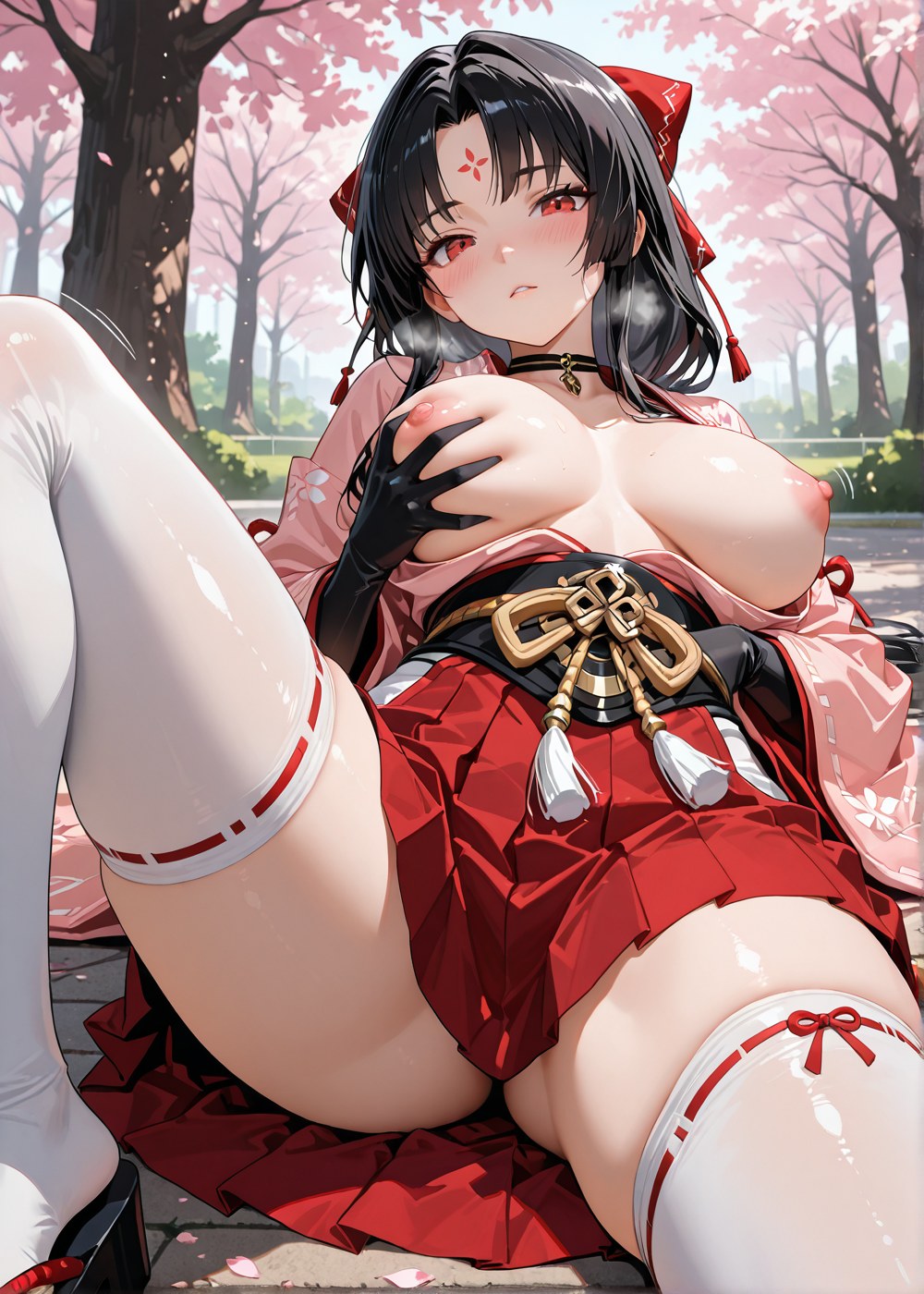 AI Generated Anime Girl - 陰陽師 妖刀姬：櫻花巫女露穴 野外交合 460P