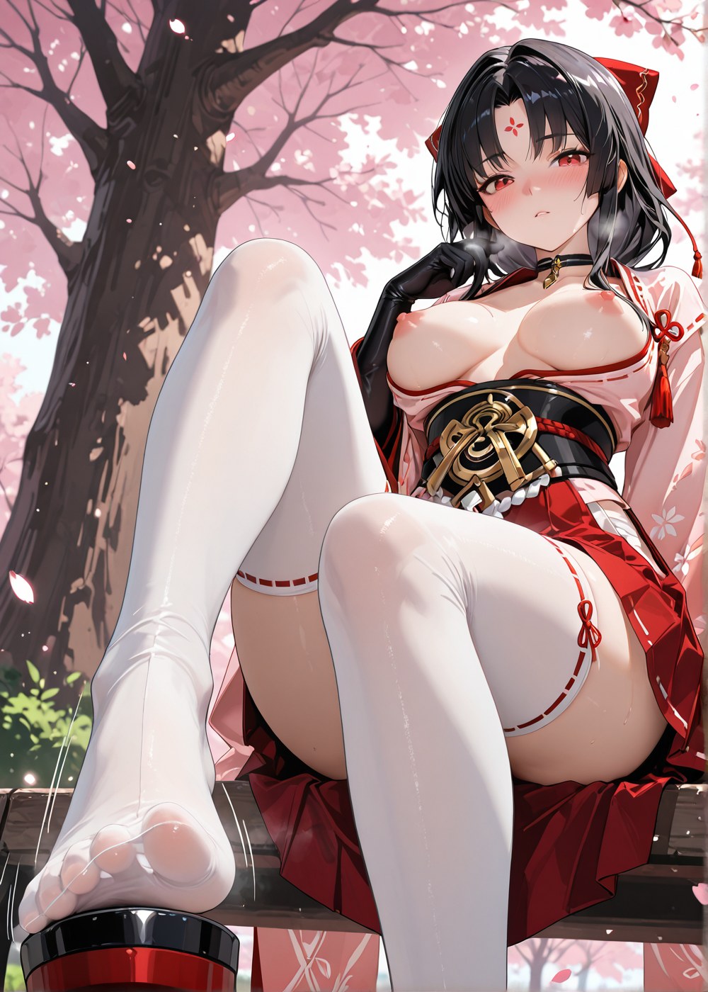 AI Generated Anime Girl - 阴阳师 妖刀姬：벚꽃 무녀 노출 외음부 야외 교합 460P
