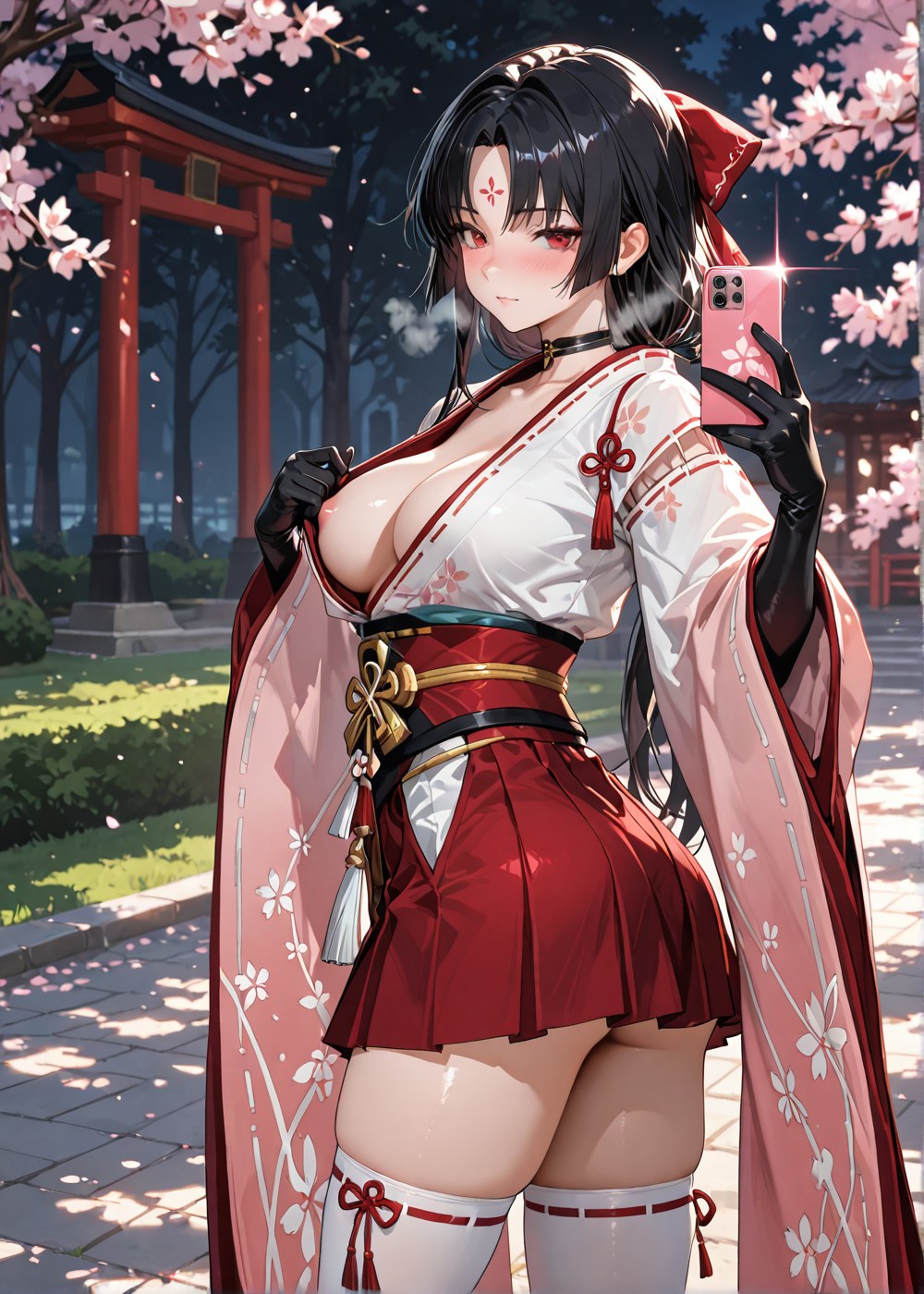 AI Generated Anime Girl - 阴阳师 妖刀姬：벚꽃 무녀 노출 외음부 야외 교합 460P