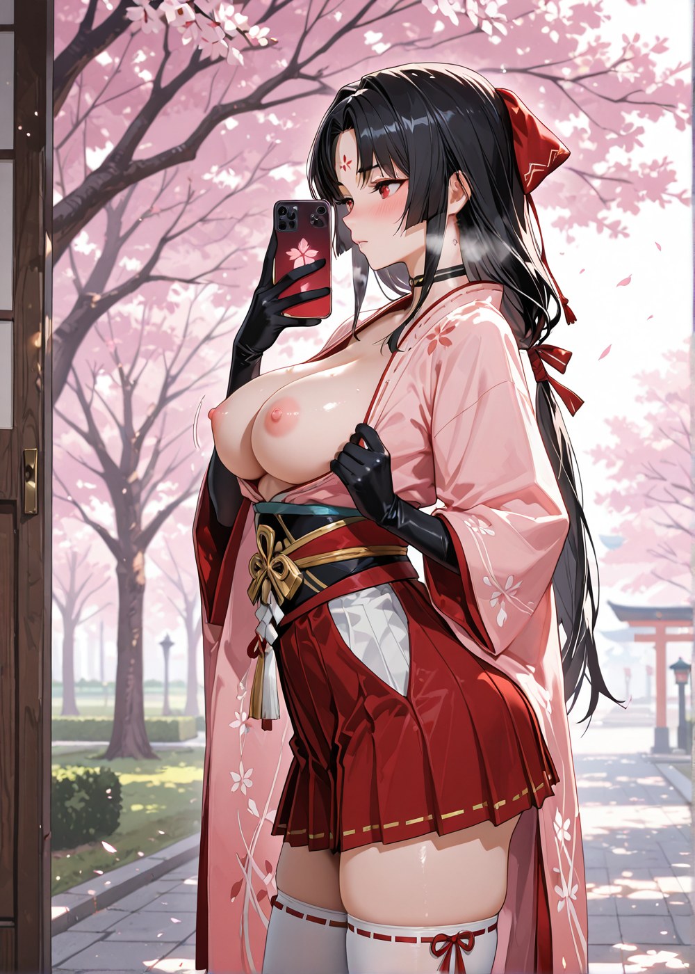 AI Generated Anime Girl - 阴阳师 妖刀姬：樱花巫女露穴 野外交合 460P