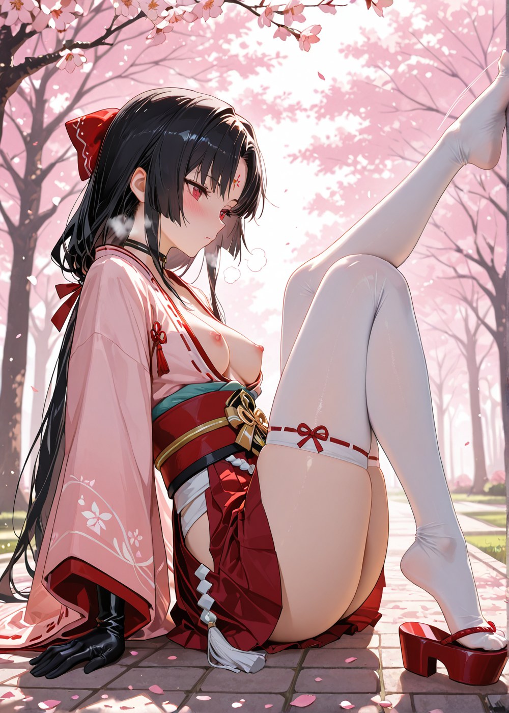 AI Generated Anime Girl - 阴阳师 妖刀姬：樱花巫女露穴 野外交合 460P