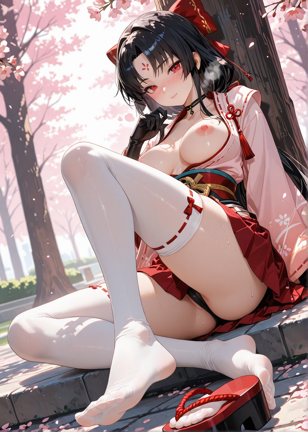 AI Generated Anime Girl - 阴阳师 妖刀姬：벚꽃 무녀 노출 외음부 야외 교합 460P
